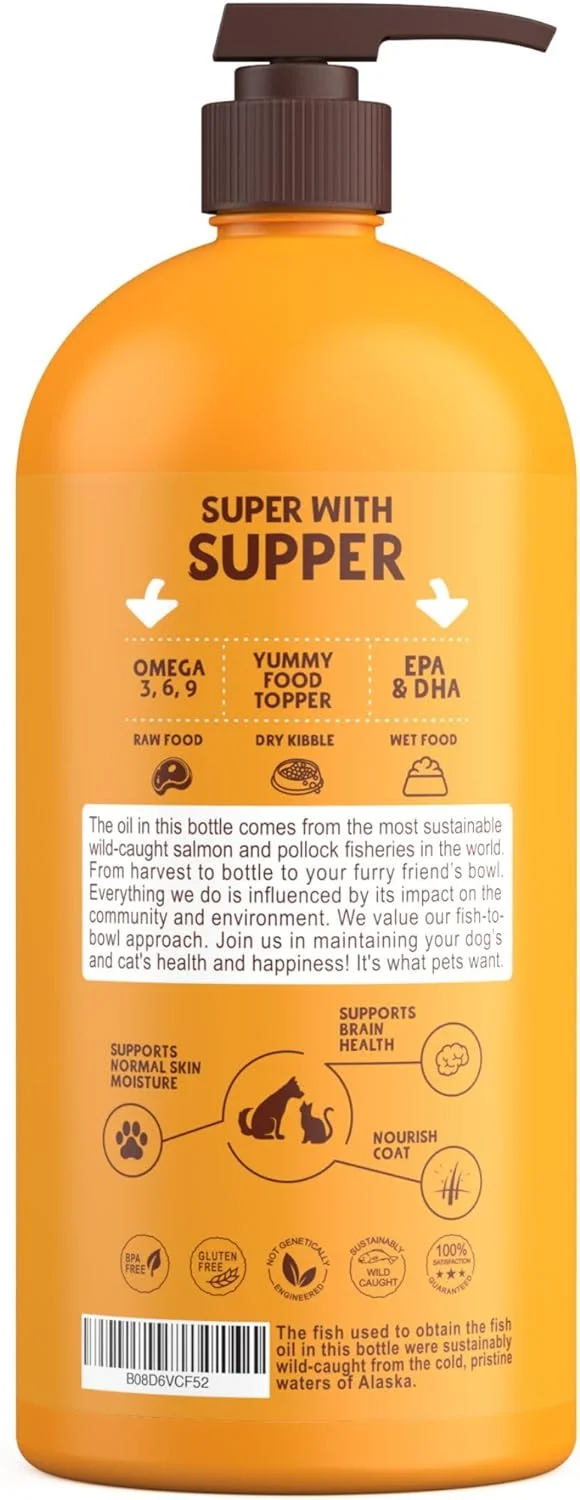 روغن ماهی سالمون آلاسکا Petsmont Omega Love+ برای سگ ها، فرمول ۳۲ اونس - روغن امگا مایع ماهی برای گربه ها، پشتیبانی از عملکرد مفاصل، سلامت قلب و سیستم ایمنی، مکمل غذایی حیوانات خانگی، EPA DHA اسیدهای چرب طبیعی