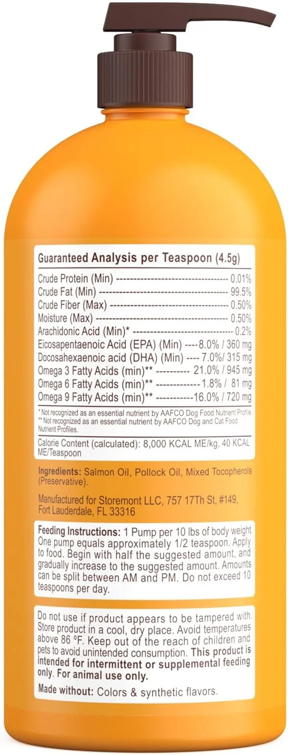 روغن ماهی سالمون آلاسکا Petsmont Omega Love+ برای سگ ها، فرمول ۳۲ اونس - روغن امگا مایع ماهی برای گربه ها، پشتیبانی از عملکرد مفاصل، سلامت قلب و سیستم ایمنی، مکمل غذایی حیوانات خانگی، EPA DHA اسیدهای چرب طبیعی