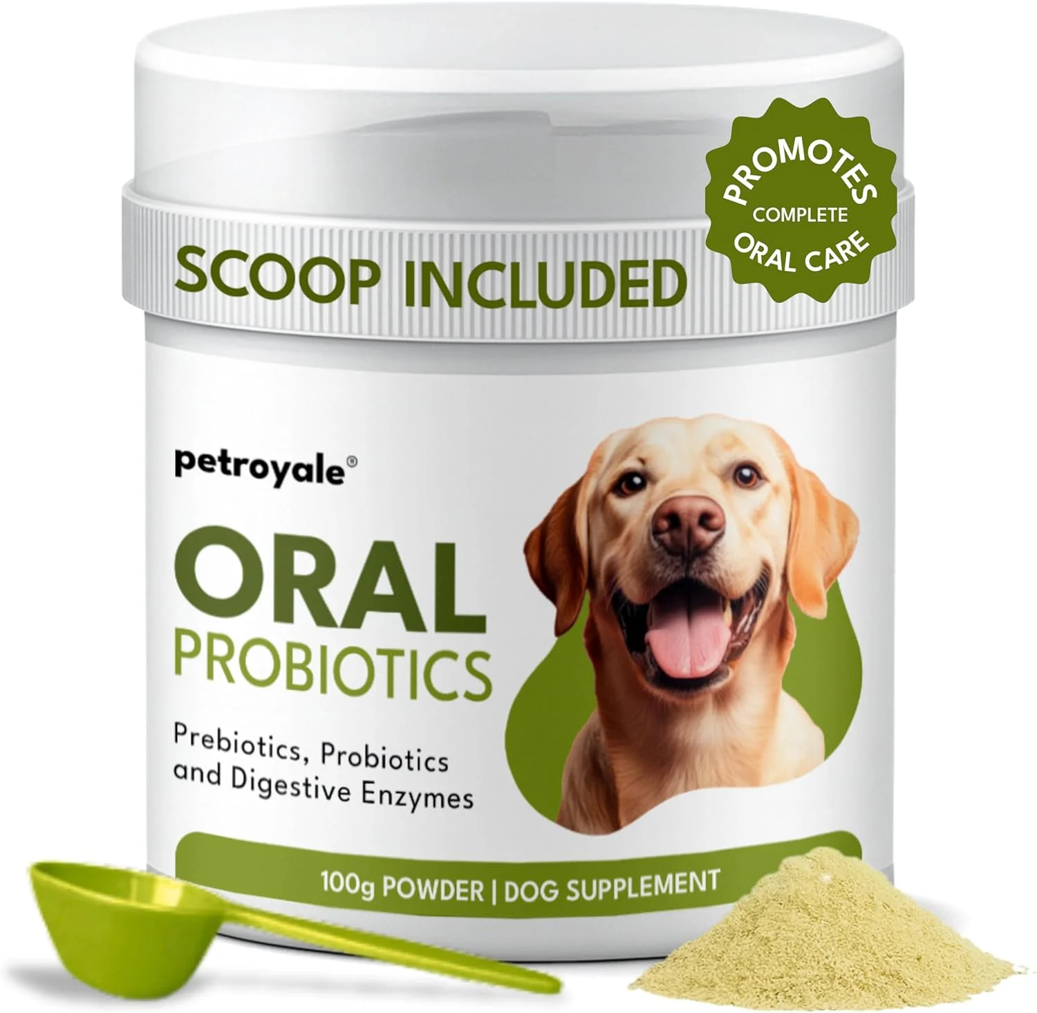پودر پروبیوتیک خوراکی سگ پت رویال - پری بیوتیک و بهبود سلامت لثه، کاهش بوی بد دهان، کنترل بیماری های دندانی سگ 100 گرم