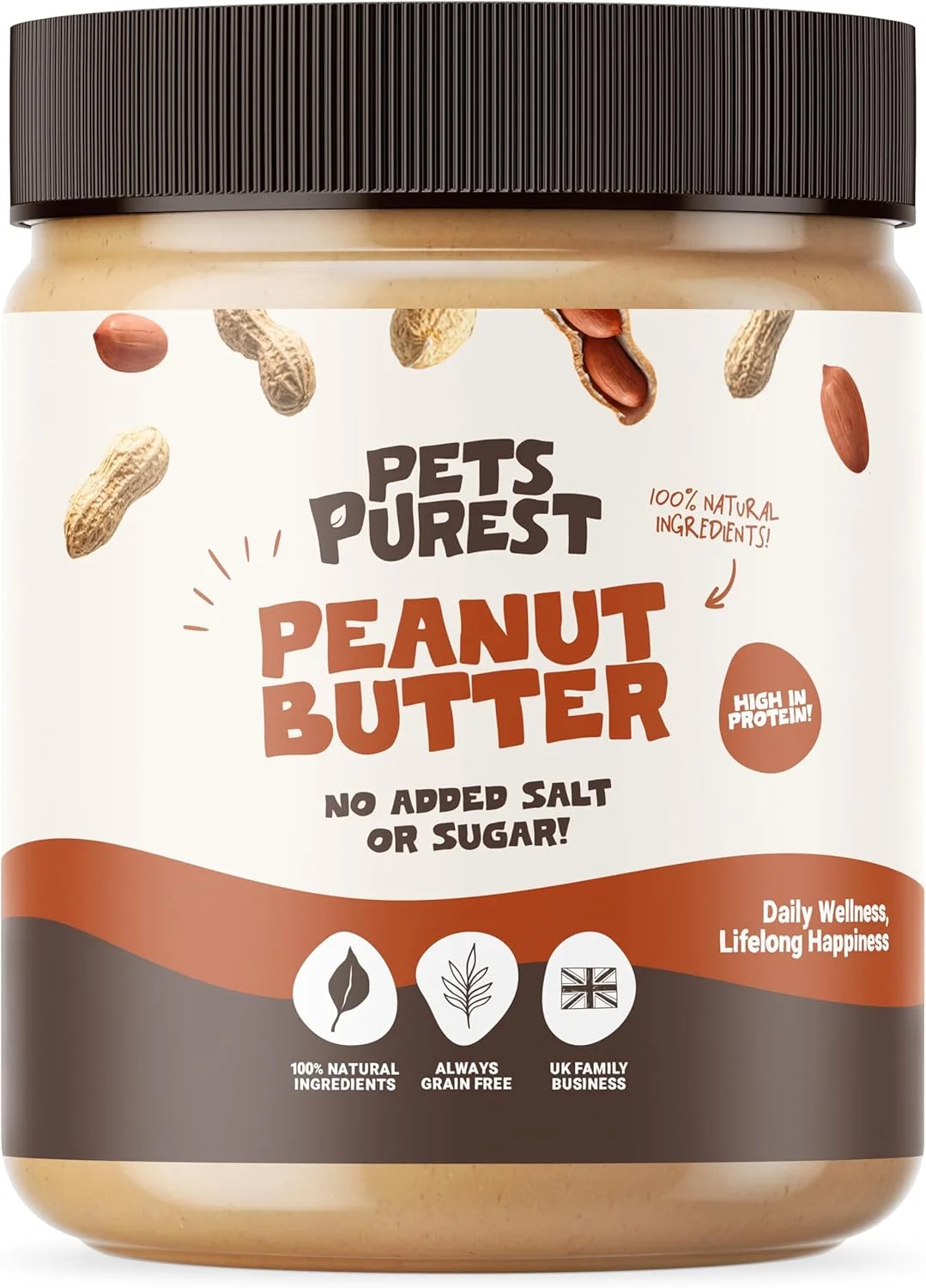 کره بادام زمینی طبیعی Pets Purest برای سگ ها - فرمول ویژه برای سگ ها بدون شکر، نمک یا زایلیتول افزوده - فاقد روغن پالم، گندم و گلوتن - منبع سالم پروتئین