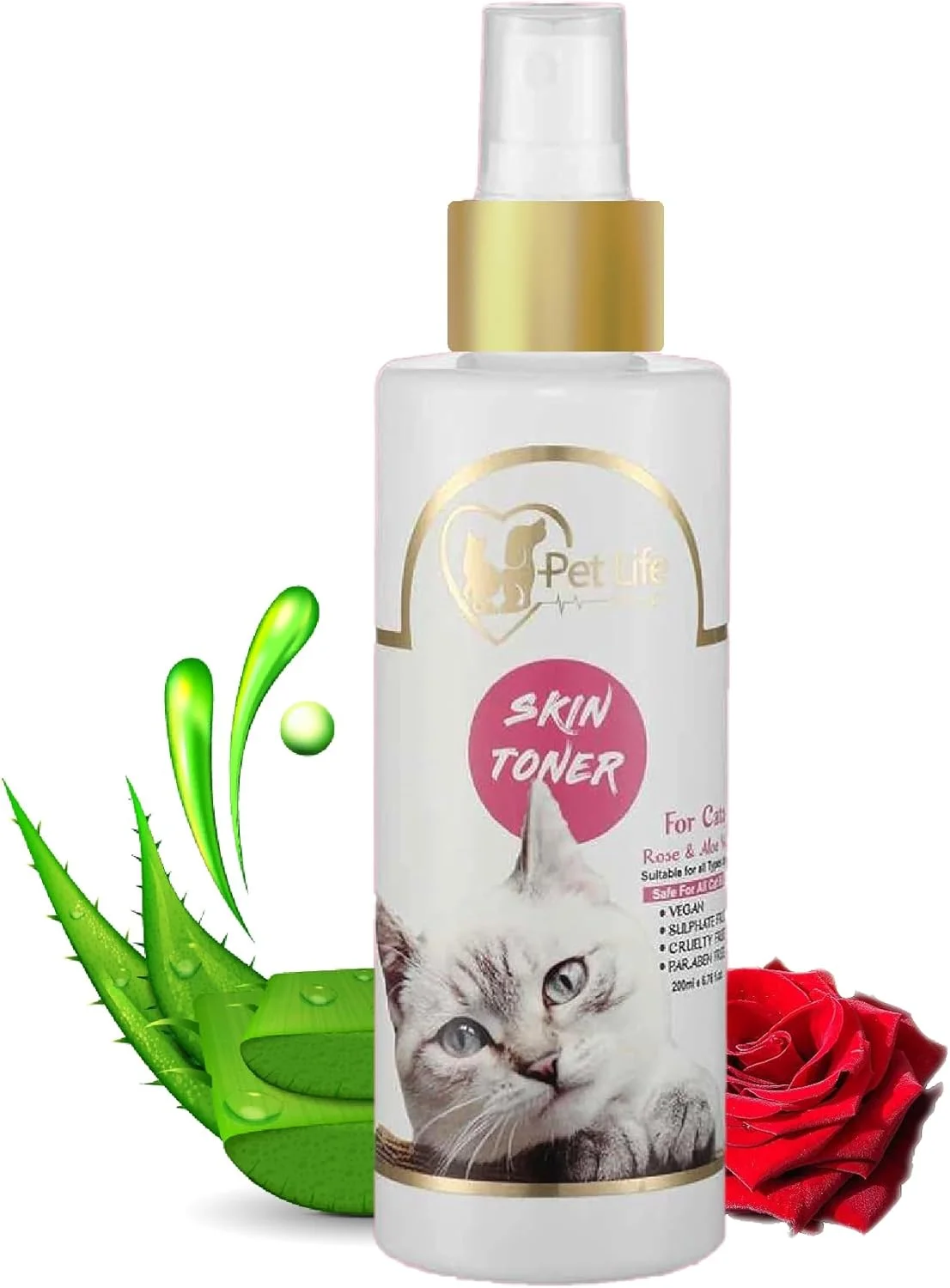 اسپری تونر پوست ارگانیک خالص پت لایف، کمک به کاهش آلرژی، قرمزی، خارش، عفونت قارچی، بازیابی سلامت و رطوبت پوست برای همه نژادهای گربه