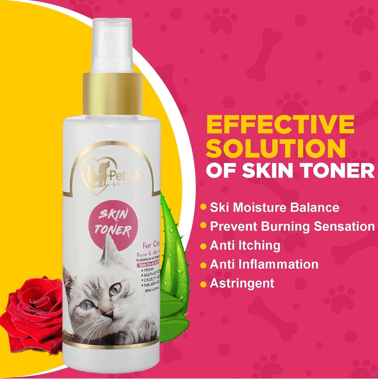 اسپری تونر پوست ارگانیک خالص پت لایف، کمک به کاهش آلرژی، قرمزی، خارش، عفونت قارچی، بازیابی سلامت و رطوبت پوست برای همه نژادهای گربه