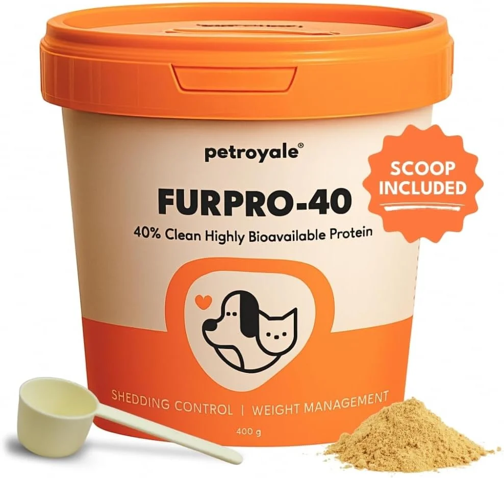 پودر پروتئین سگ Petroyale Furpro-40 - مکمل پوست و مو + کنترل ریزش مو - امگا 3 6 9 افزایش وزن عضله غذای رشد با طعم ماهی - 400 گرم - بسته 2 عددی