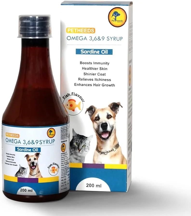 شربت امگا 3+6+9 روغن ماهی ساردین غلیظ شده با ویتامین ها، مواد معدنی و تورین، فرمول پیشرفته برای پوست و موی سالم و براق سگ و گربه، 200 میلی لیتر