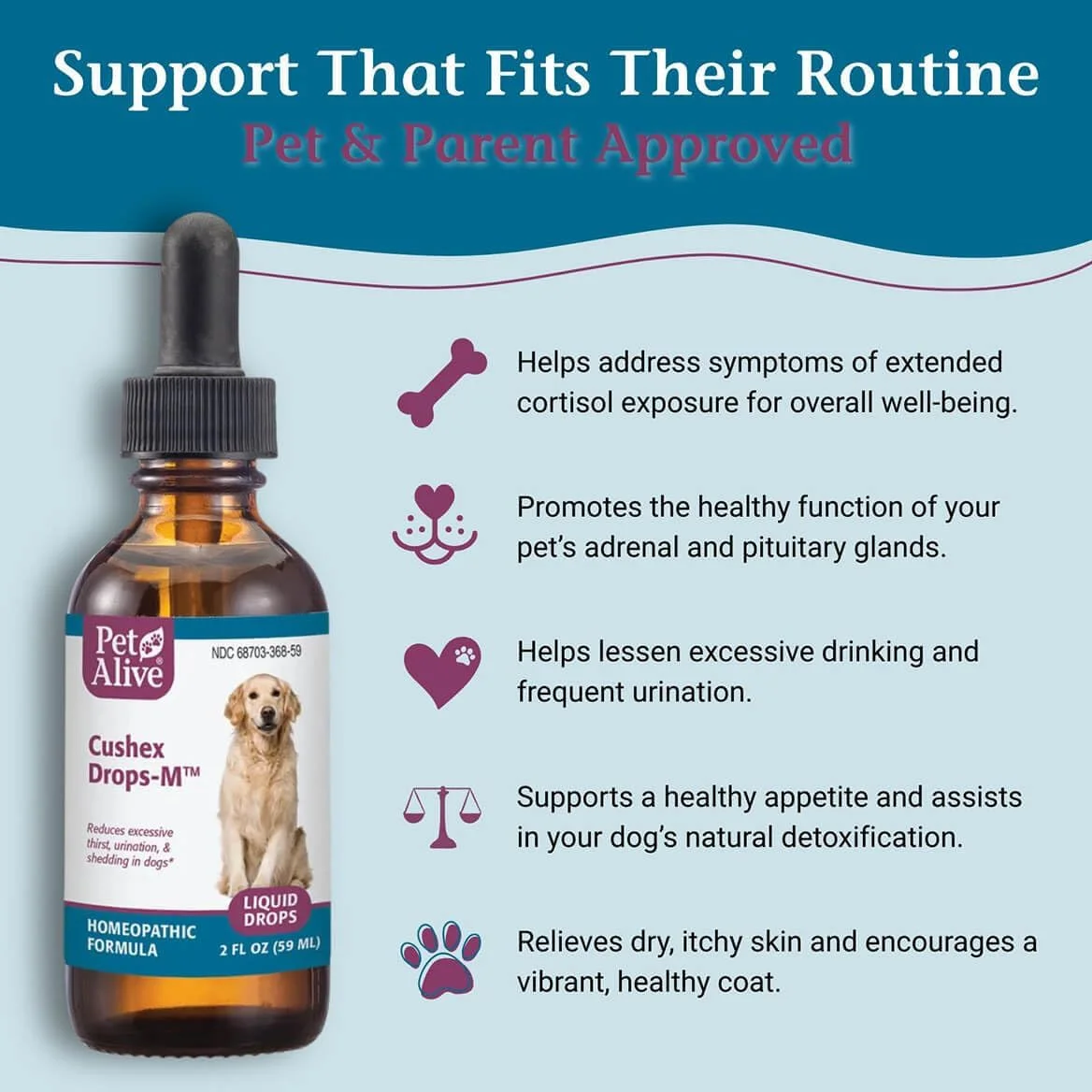 PetAlive, Cushex، قطره های M، 2 fl oz (59 میلی لیتر)