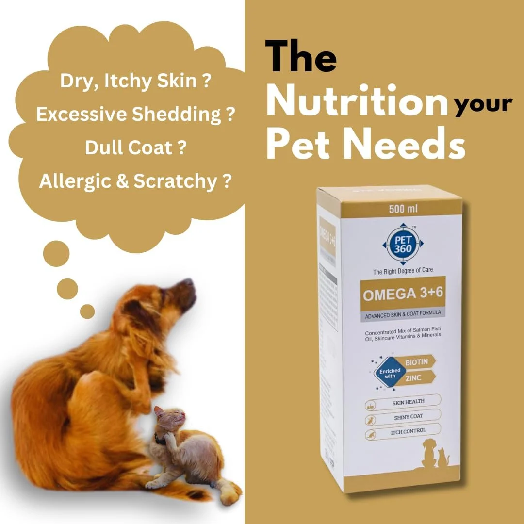 روغن ماهی سالمون امگا 3+6 غلیظ شده برای سگ ها و گربه ها به همراه ویتامین ها و مواد معدنی - 500 میلی لیتر | پوشش براق تر، کنترل خارش و آلرژی | بهبود سلامت پوست و مو | مکمل غذایی برای حیوانات خانگی