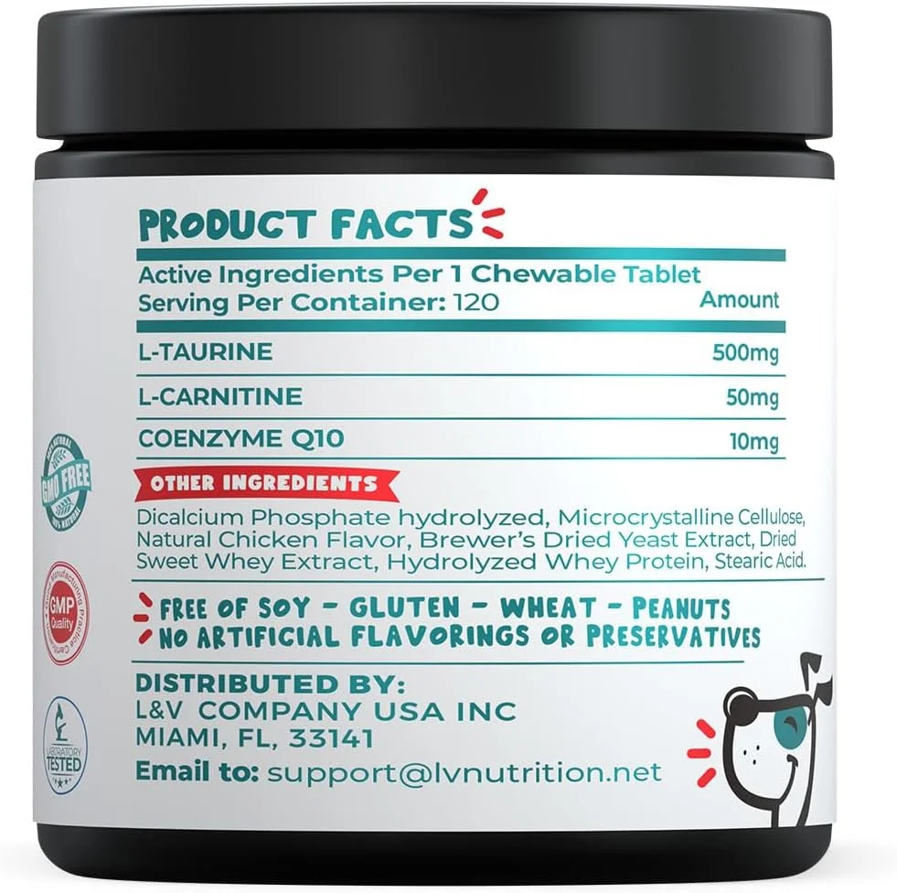 مکمل تورین برای سگ ها با ال-کارنیتین و کوآنزیم Q10 (CoQ10): تایید شده توسط دامپزشکان برای قلب بزرگ (DCM)، نارسایی احتقانی قلب، کمبود تورین: 3 در 1 | مکمل های سگ - 120 عدد مکمل تورین برای سگ ها با ال-کارنیتین و کوآنزیم Q10 (CoQ10): تایید شده توسط دامپزشکان برای قلب بزرگ (DCM)، نارسایی احتقانی قلب، کمبود تورین: 3 در 1 | مکمل های سگ - 120 عدد