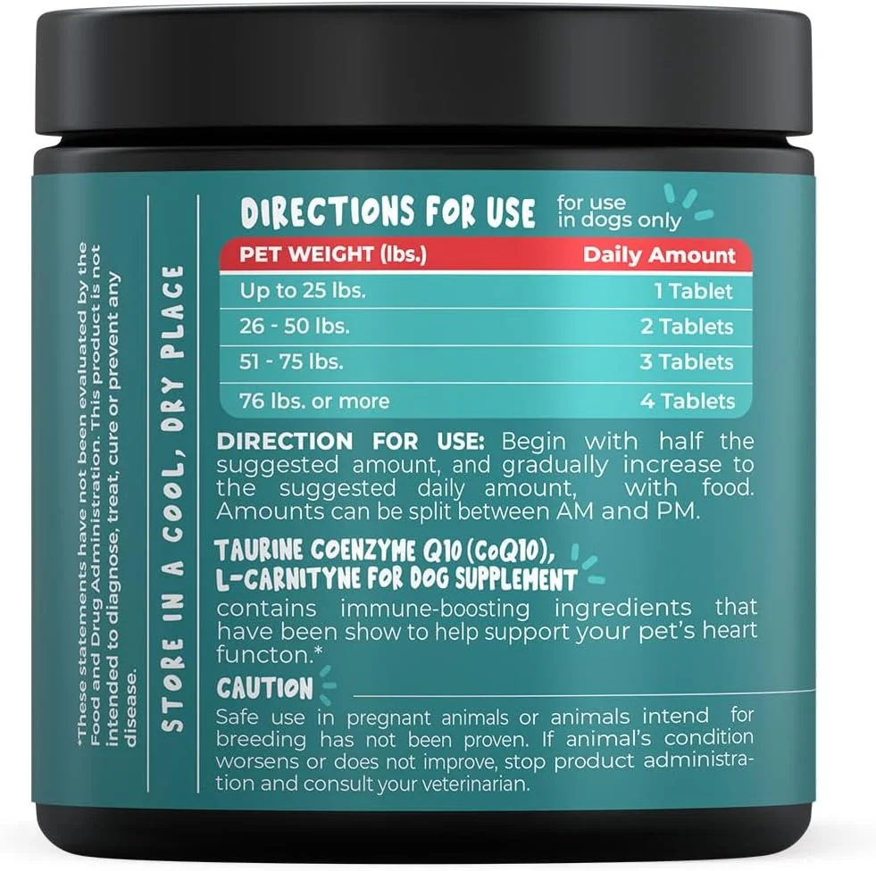 مکمل تورین برای سگ ها با ال-کارنیتین و کوآنزیم Q10 (CoQ10): تایید شده توسط دامپزشکان برای قلب بزرگ (DCM)، نارسایی احتقانی قلب، کمبود تورین: 3 در 1 | مکمل های سگ - 120 عدد مکمل تورین برای سگ ها با ال-کارنیتین و کوآنزیم Q10 (CoQ10): تایید شده توسط دامپزشکان برای قلب بزرگ (DCM)، نارسایی احتقانی قلب، کمبود تورین: 3 در 1 | مکمل های سگ - 120 عدد
