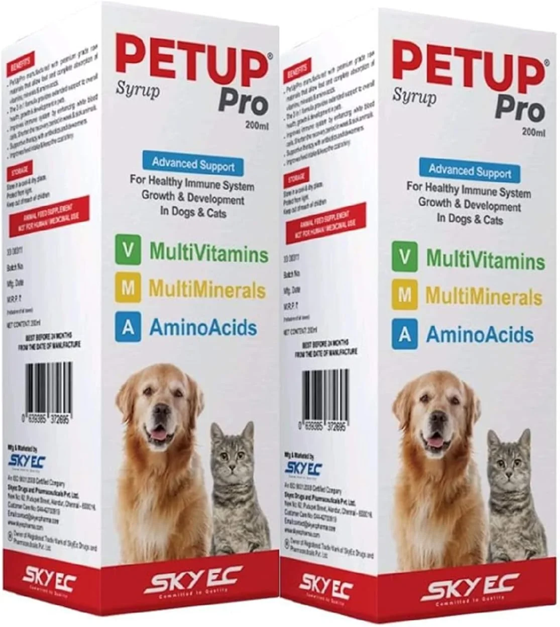 شربت پت آپ مکمل های سلامتی حیوانات خانگی || سیستم ایمنی سالم، رشد و توسعه || شربت حیوانات خانگی برای سگ ها و گربه های بالغ 200 میلی لیتر - (بسته 2 عددی، مایع)