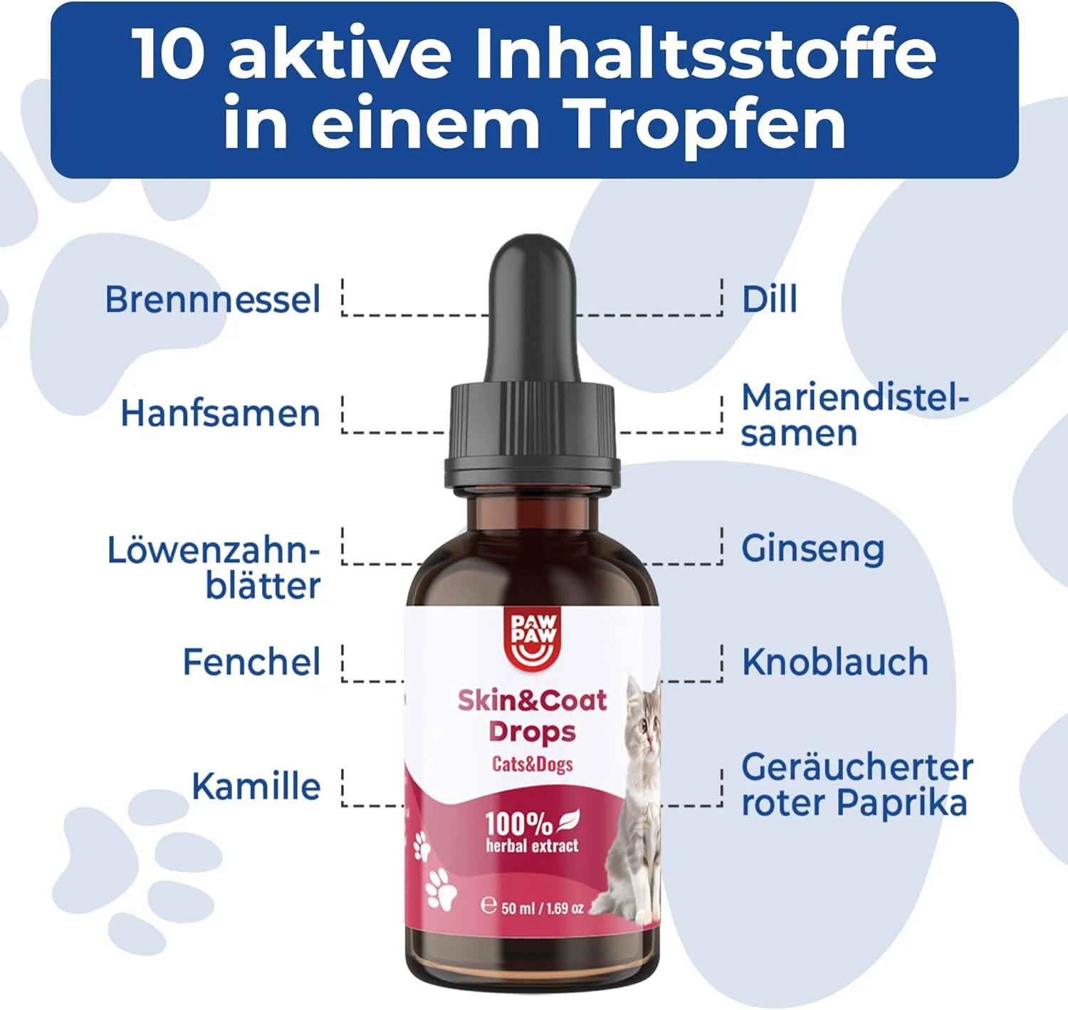 قطره های طبیعی پوست و مو سگ - برای افزودن به غذا و آب - تقویت کننده درخشندگی مو - عصاره گیاهی - محصول نظافت - معجزه مو - ایده آل برای لوازم جانبی سگ و سگ ها - 50 میلی لیتر