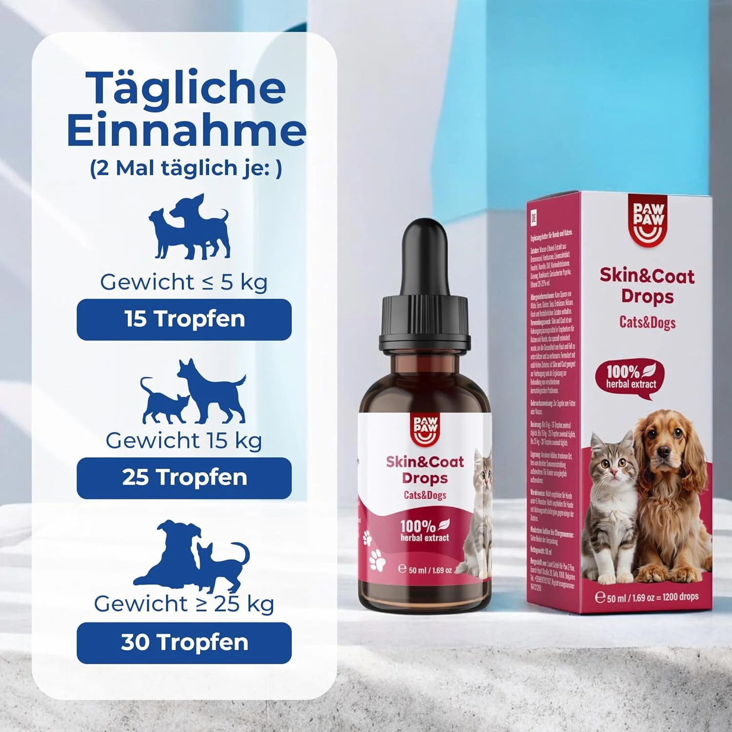 قطره های طبیعی پوست و مو سگ - برای افزودن به غذا و آب - تقویت کننده درخشندگی مو - عصاره گیاهی - محصول نظافت - معجزه مو - ایده آل برای لوازم جانبی سگ و سگ ها - 50 میلی لیتر