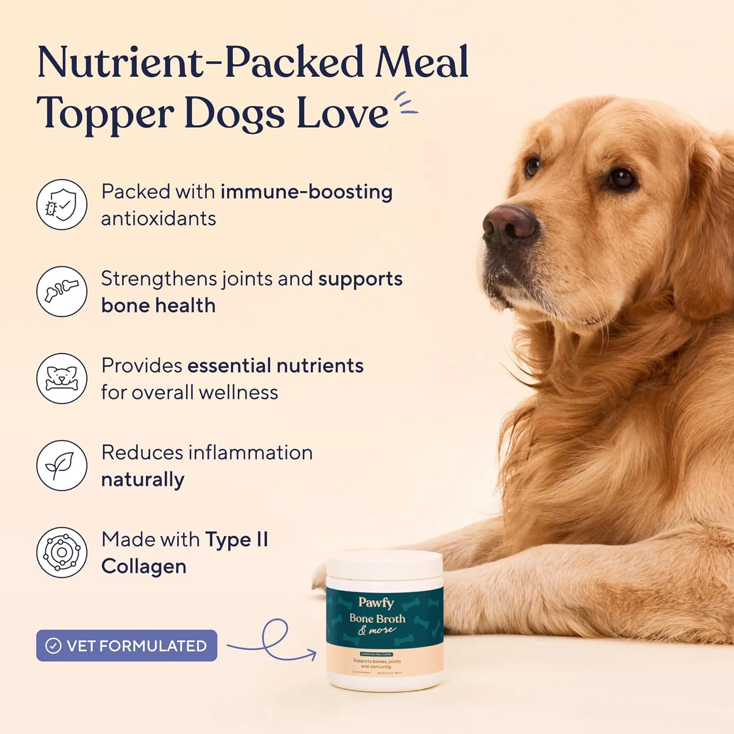 آب گوشت استخوان Pawfy برای سگ ها | پودر چاشنی سگ برای غذای خشک حاوی کلاژن - پشتیبانی از مفاصل، ایمنی و هضم | پودر استخوان با کاربری آسان برای سگ ها | چاشنی بدون نمک آب گوشت برای حیوانات خانگی