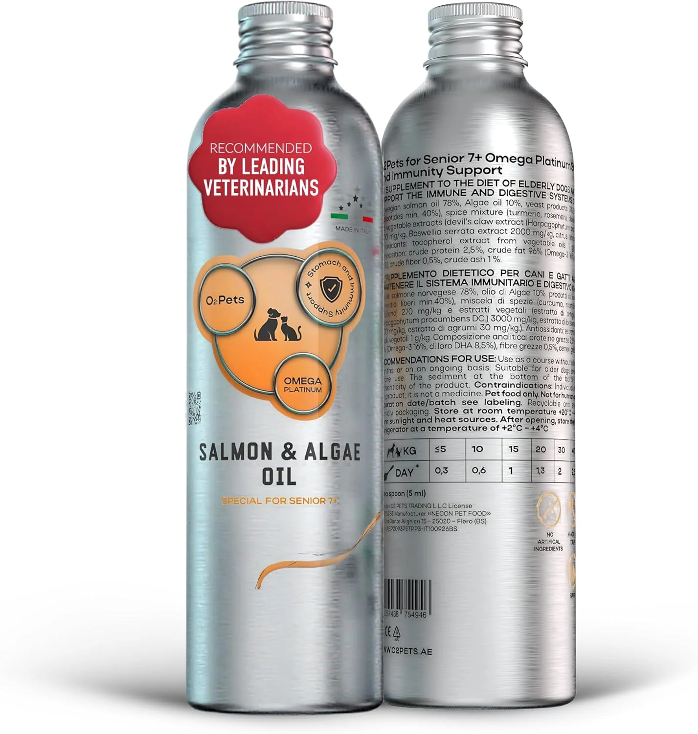 روغن امگا پلاتینیوم O2 PETS برای سگ‌ها و گربه‌های مسن - روغن ماهی سالمون نروژی صید وحشی، روغن امگا 3 مایع، لوازم حیوانات خانگی (50 میلی لیتر)