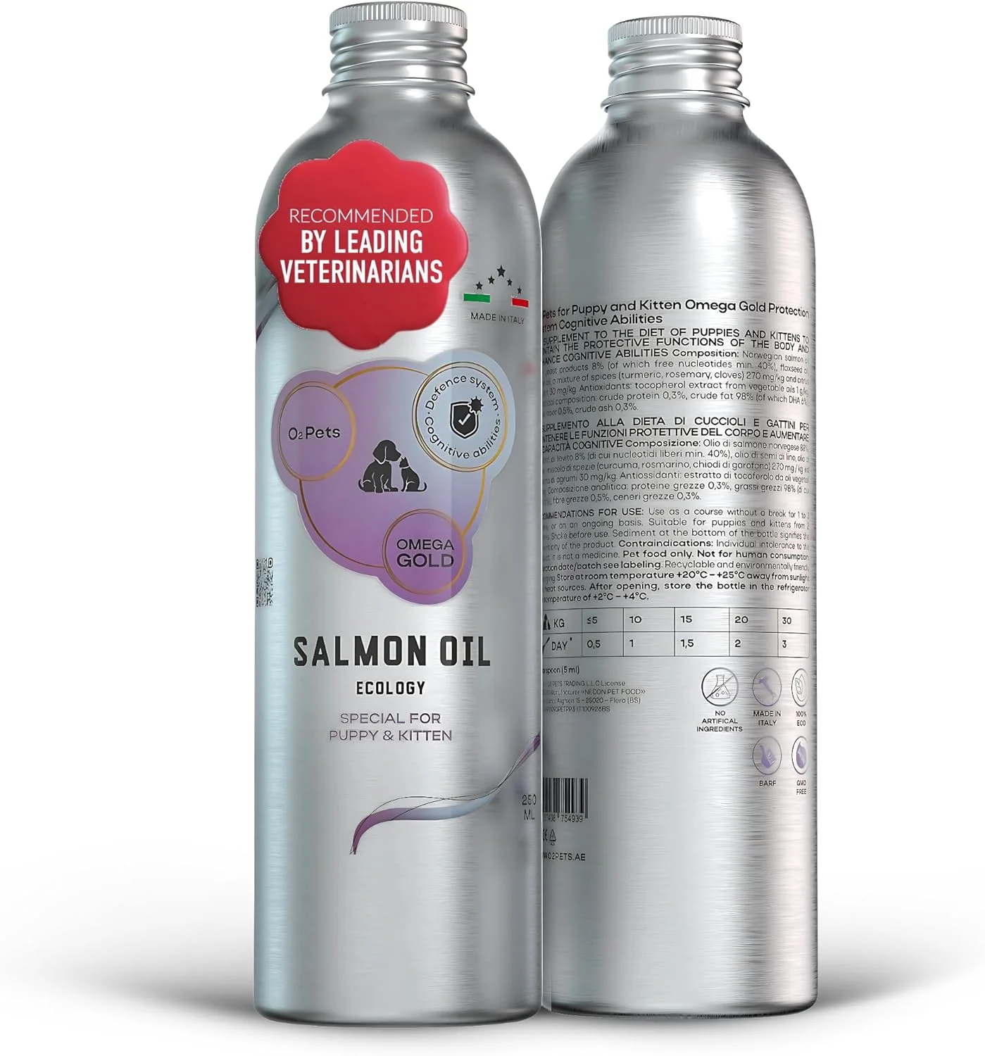 روغن امگا گلد O2 PETS – روغن ماهی سالمون نروژی صید شده در طبیعت برای توله سگ ها و بچه گربه ها، امگا 3 مایع برای سگ ها و گربه های کوچک، مکمل طبیعی حیوانات خانگی (150)