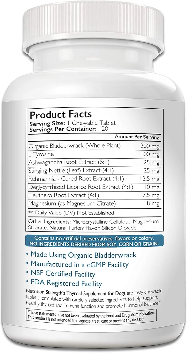 مکمل تیروئید برای سگ ها، حمایت از کم کاری تیروئید در سگ ها با علف دریایی ارگانیک، ترویج عملکرد طبیعی سیستم های غدد درون ریز و آنزیمی، 120 قرص جویدنی