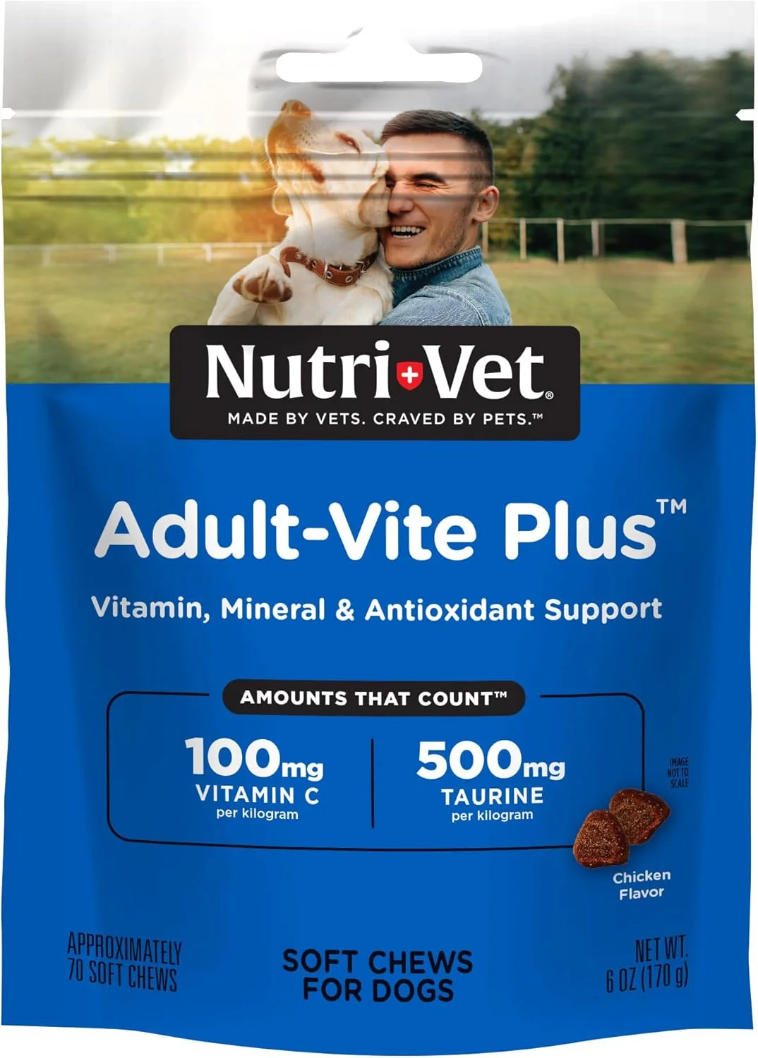تشویقی نرم نوتری-وت Adult-Vite Plus برای سگ ها - فرموله شده با ویتامین ها و مواد معدنی - پشتیبانی از سلامت روزمره - 70 عدد - 6 اونس