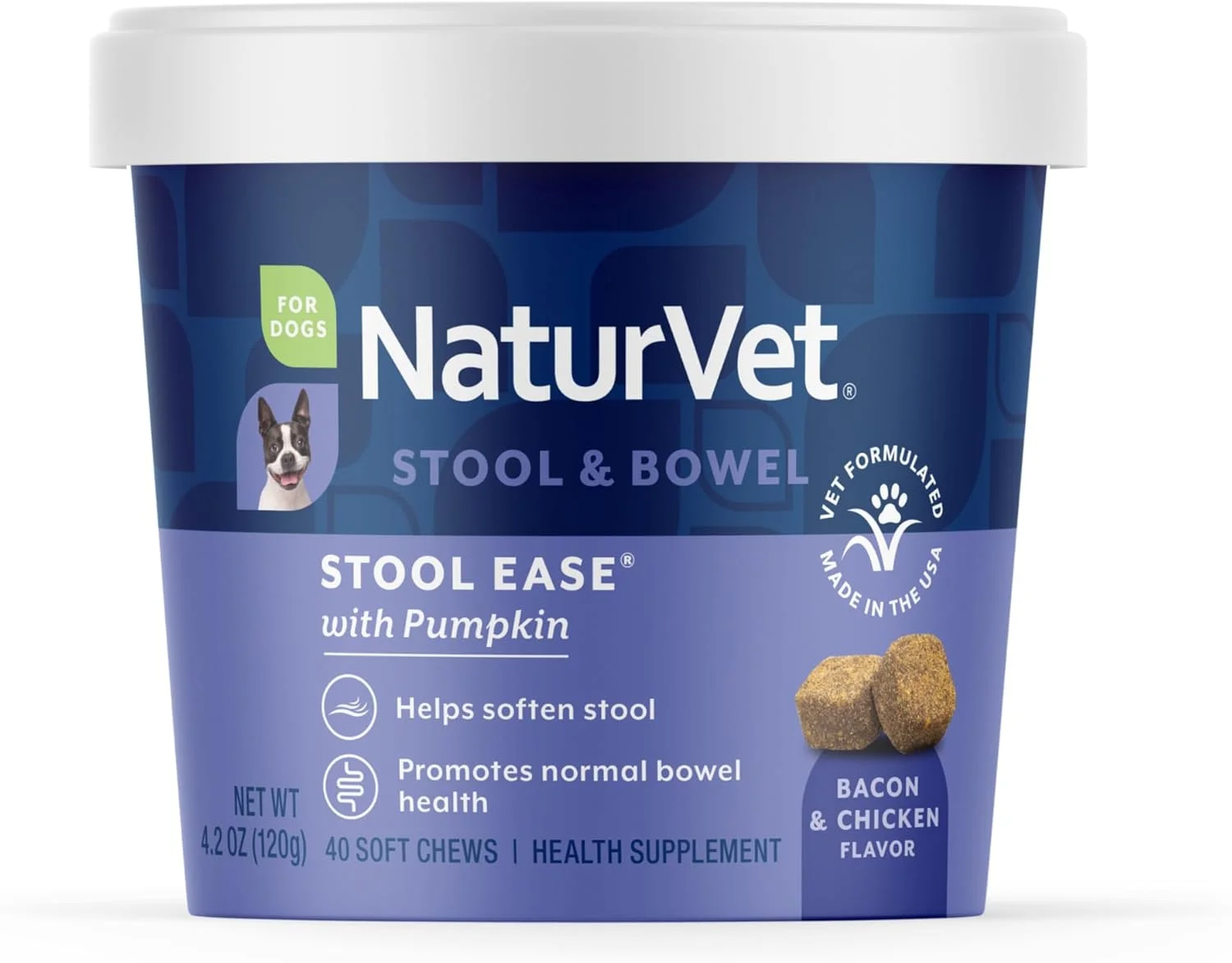 NaturVet – Stool Ease برای سگ ها – 40 عدد جویدنی نرم – کمک به حفظ حرکات منظم روده – غنی شده با تفاله چغندر قند، تخم کتان و پوسته پسیلیوم – تامین 40 روزه