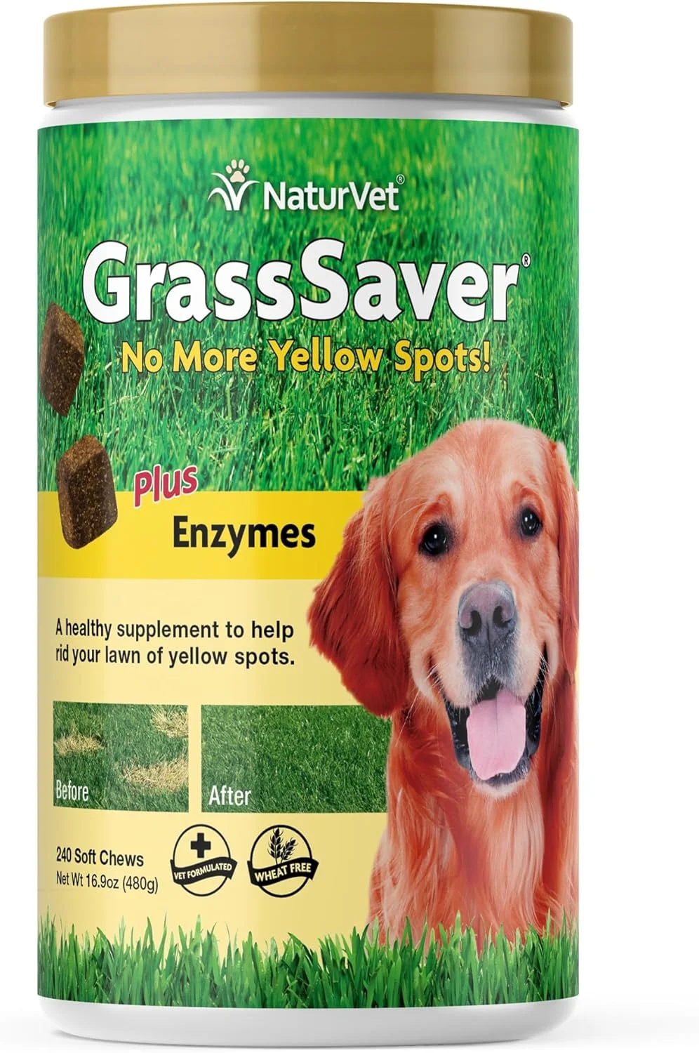 مکمل سگ NaturVet – GrassSaver – مکمل سالم برای کمک به از بین بردن لکه های زرد چمن – ترکیبی هم افزایی از ویتامین های B-Complex و اسیدهای آمینه – 240 عدد جویدنی نرم
