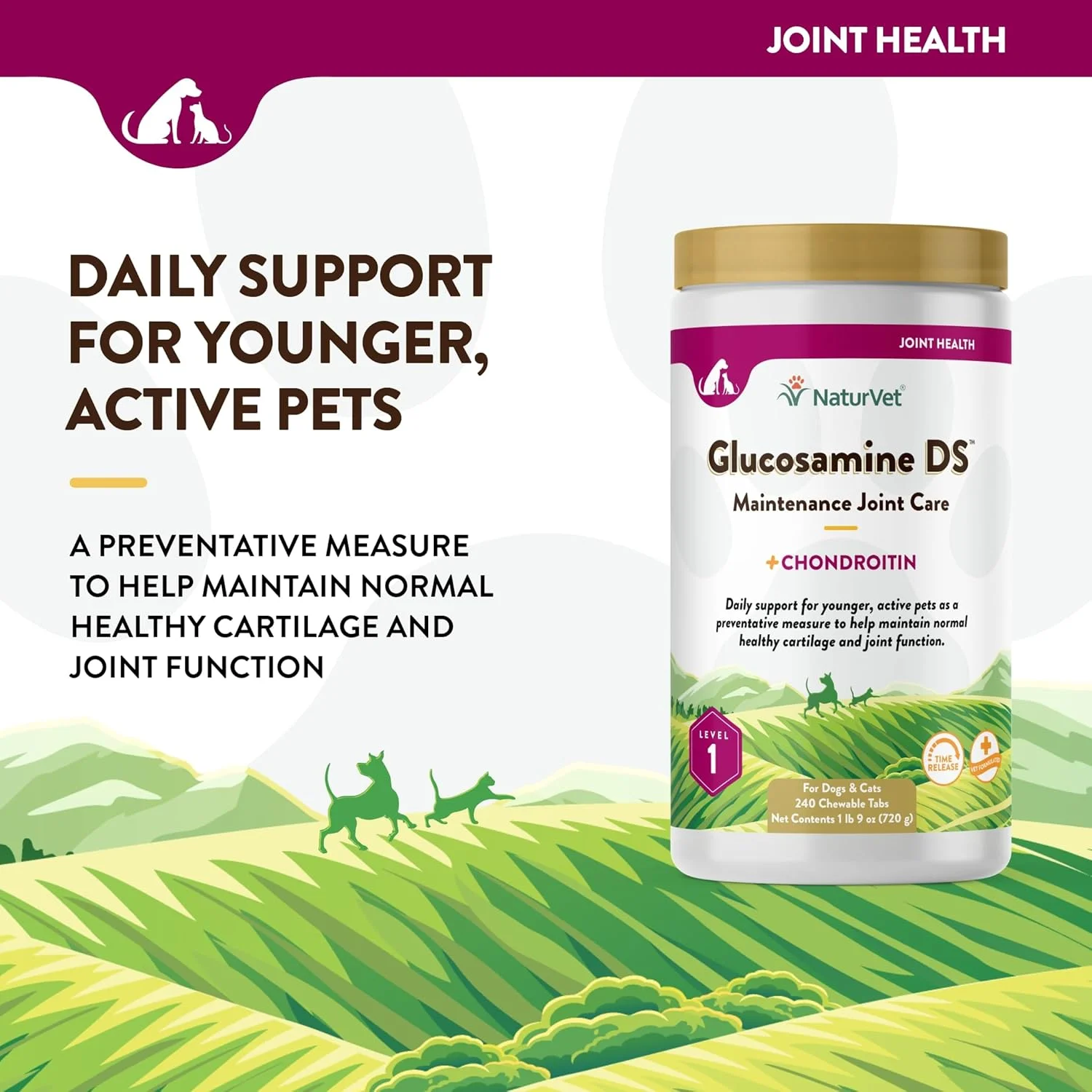 نچر وت - گلوکزامین DS سطح 1 مراقبت نگهدارنده برای حیوانات خانگی فعال 240 عددی