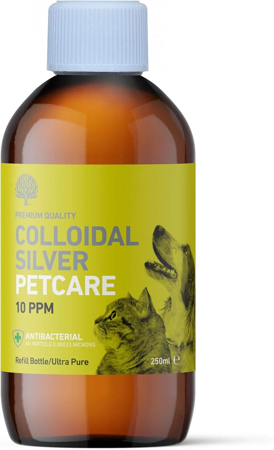 محلول نقره کلوئیدی ضد باکتریال با کیفیت عالی برای حیوانات خانگی، 10ppm، بطری 250 میلی لیتری