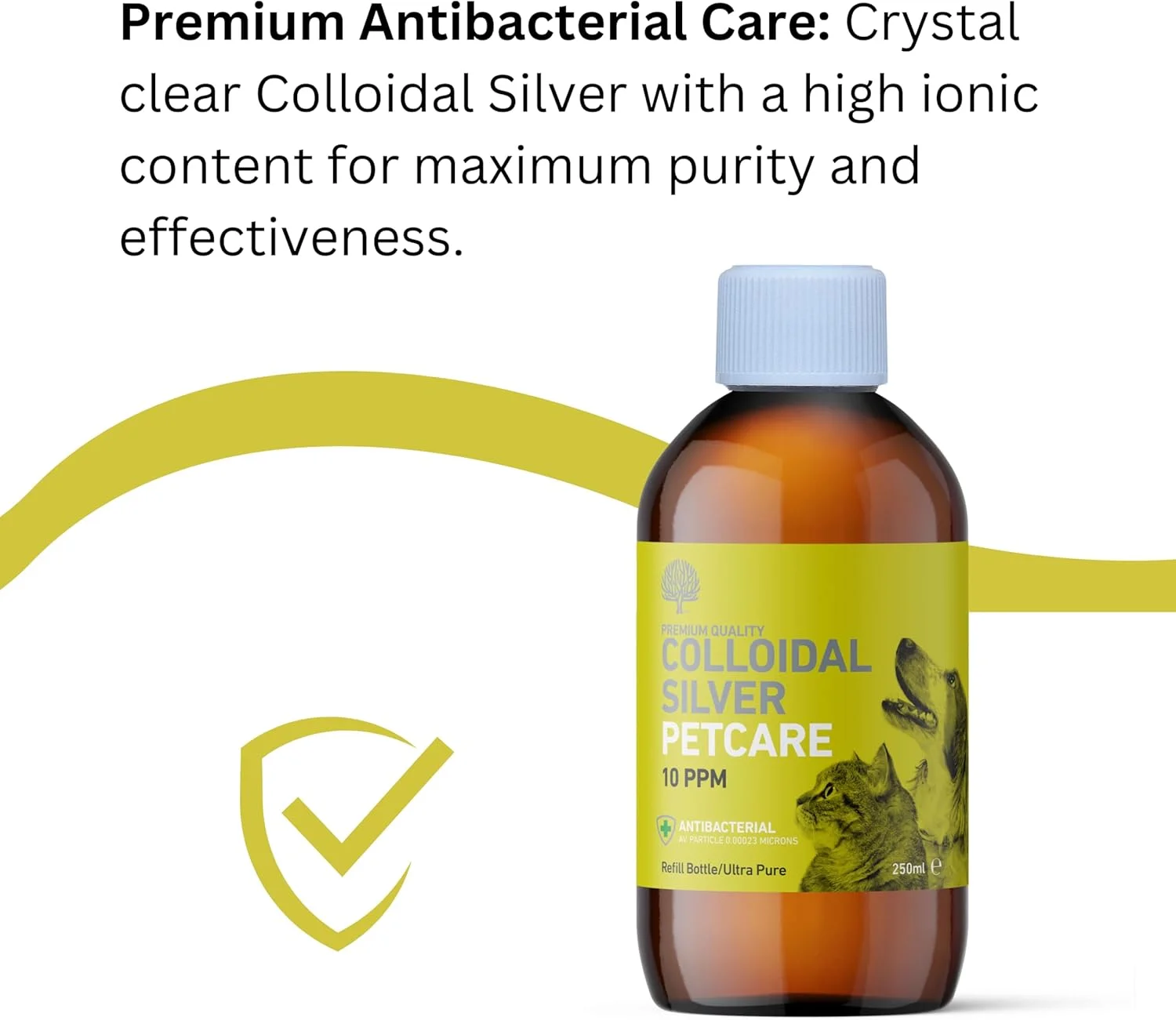 محلول نقره کلوئیدی ضد باکتریال با کیفیت عالی برای حیوانات خانگی، 10ppm، بطری 250 میلی لیتری