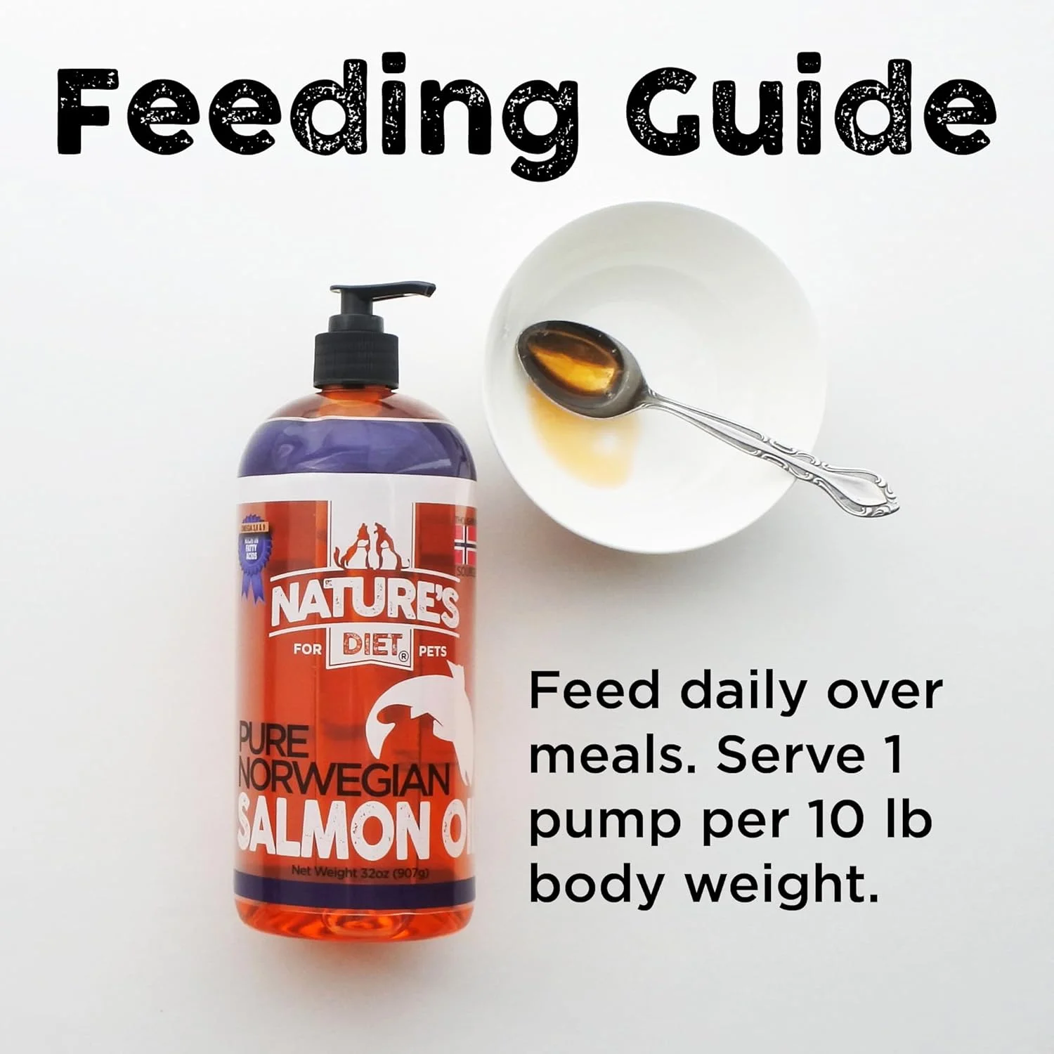 روغن ماهی سالمون نروژی Nature's Diet مناسب سگ و گربه - پشتیبانی طبیعی از عملکرد مفاصل، سیستم ایمنی، سلامت قلب، اشتها، پوست و مو، امگا 3 6 9، مکمل غذایی مایع، اسیدهای چرب EPA DHA