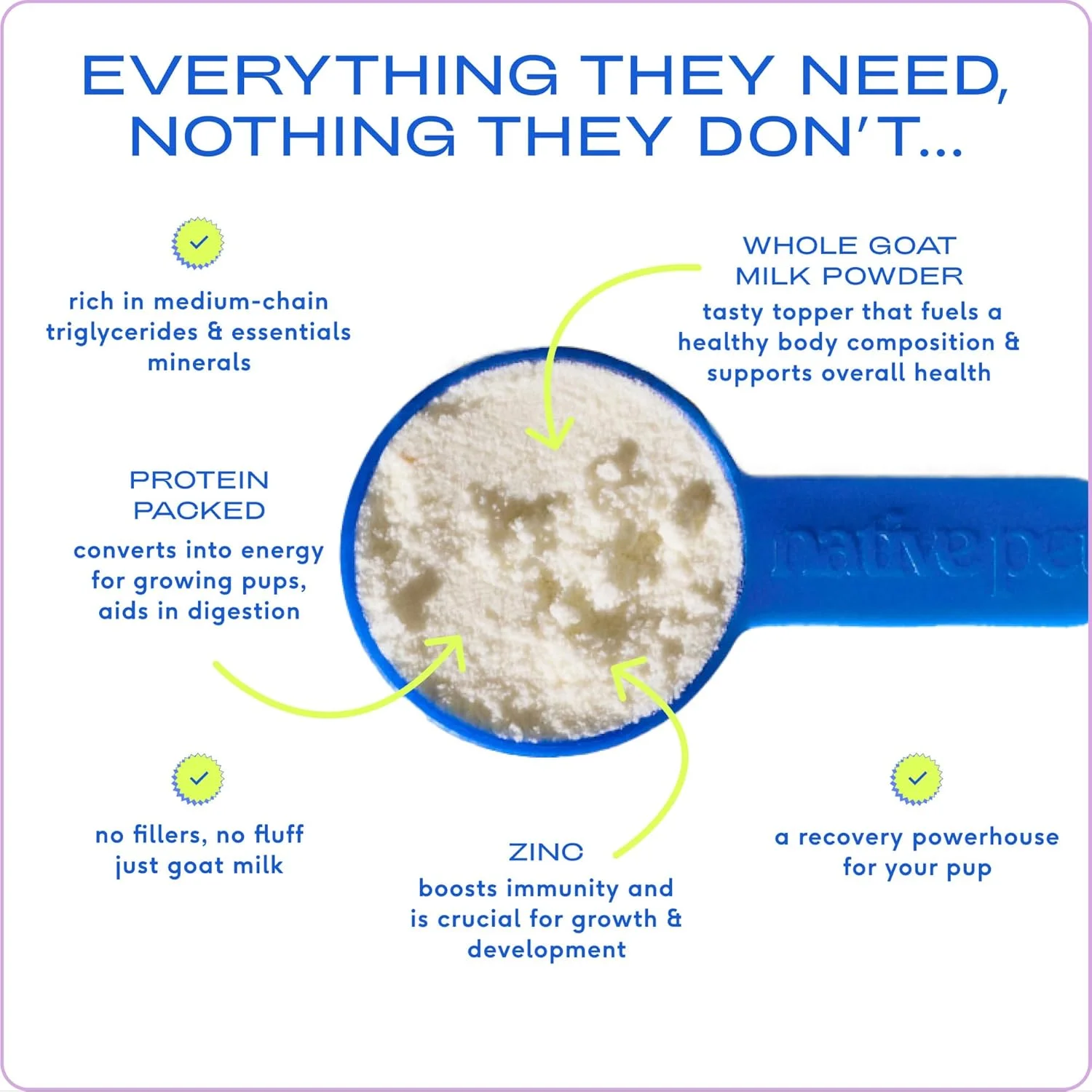 شیر بز مخصوص سگ نِیتیو پِت - پودر شیر بز ارگانیک برای سگ ها و گربه ها - جایگزین لبنیات فرمول توله سگ غنی شده با پروتئین و ویتامین ها برای ایمنی، ریکاوری و رشد توله های فعال - 60 پیمانه