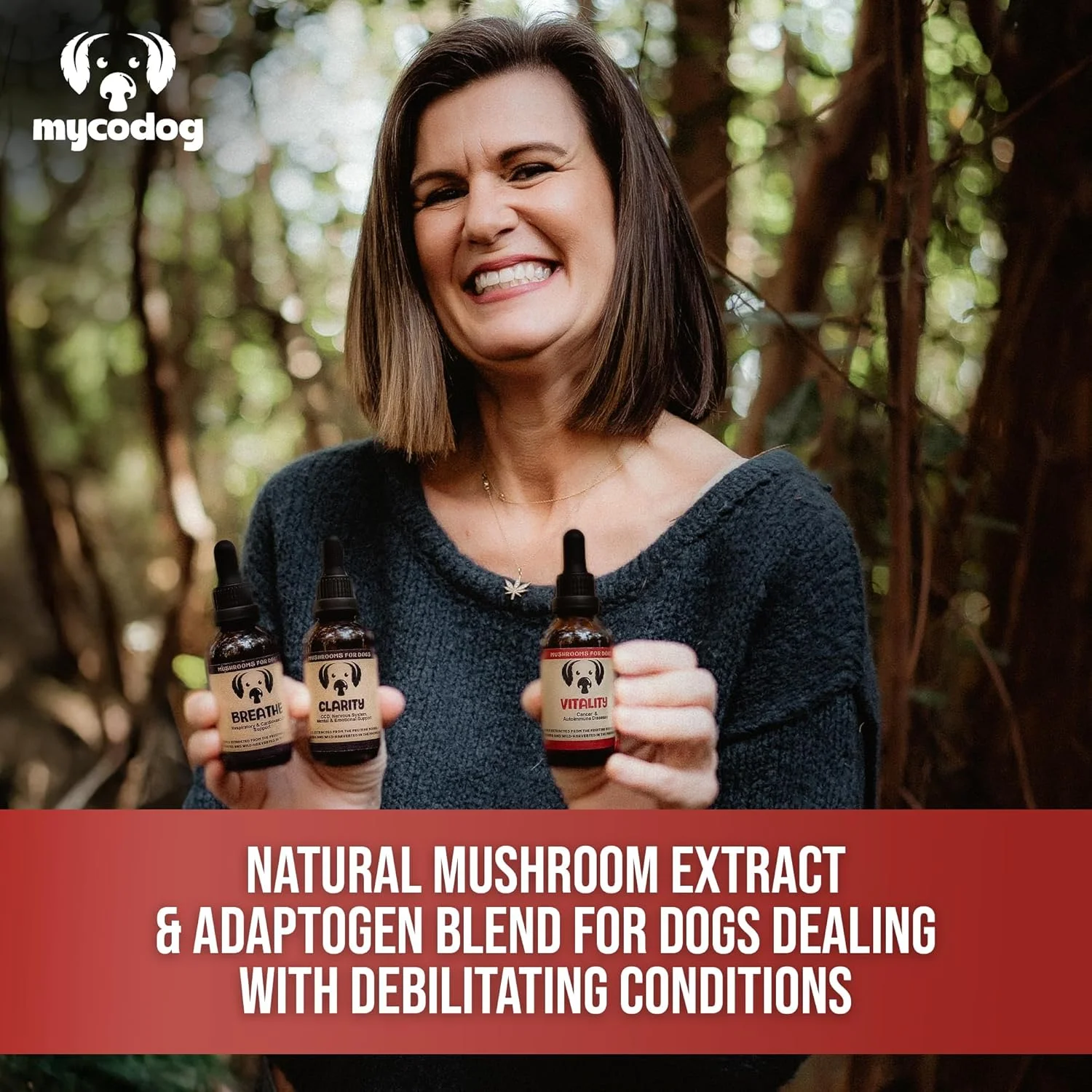 مایکو داگ ویتالیتی - مکمل قارچ و آداپتوژن برای سگ ها - سلامت سیستم ایمنی، سگ های مسن و پشتیبانی از سلامتی روزانه - قارچ دم بوقلمون برای سگ ها، ریشی، چاگا