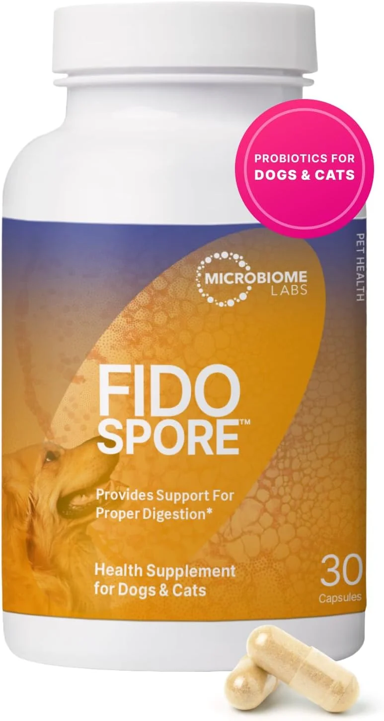 مکمل گوارشی سگ و گربه FidoSpore - پروبیوتیک مبتنی بر اسپور Bacillus Subtilis برای حمایت از هضم و سلامت روده - پروبیوتیک طعم دار جگر گاو تغذیه شده با علف برای سگ ها (30 کپسول)