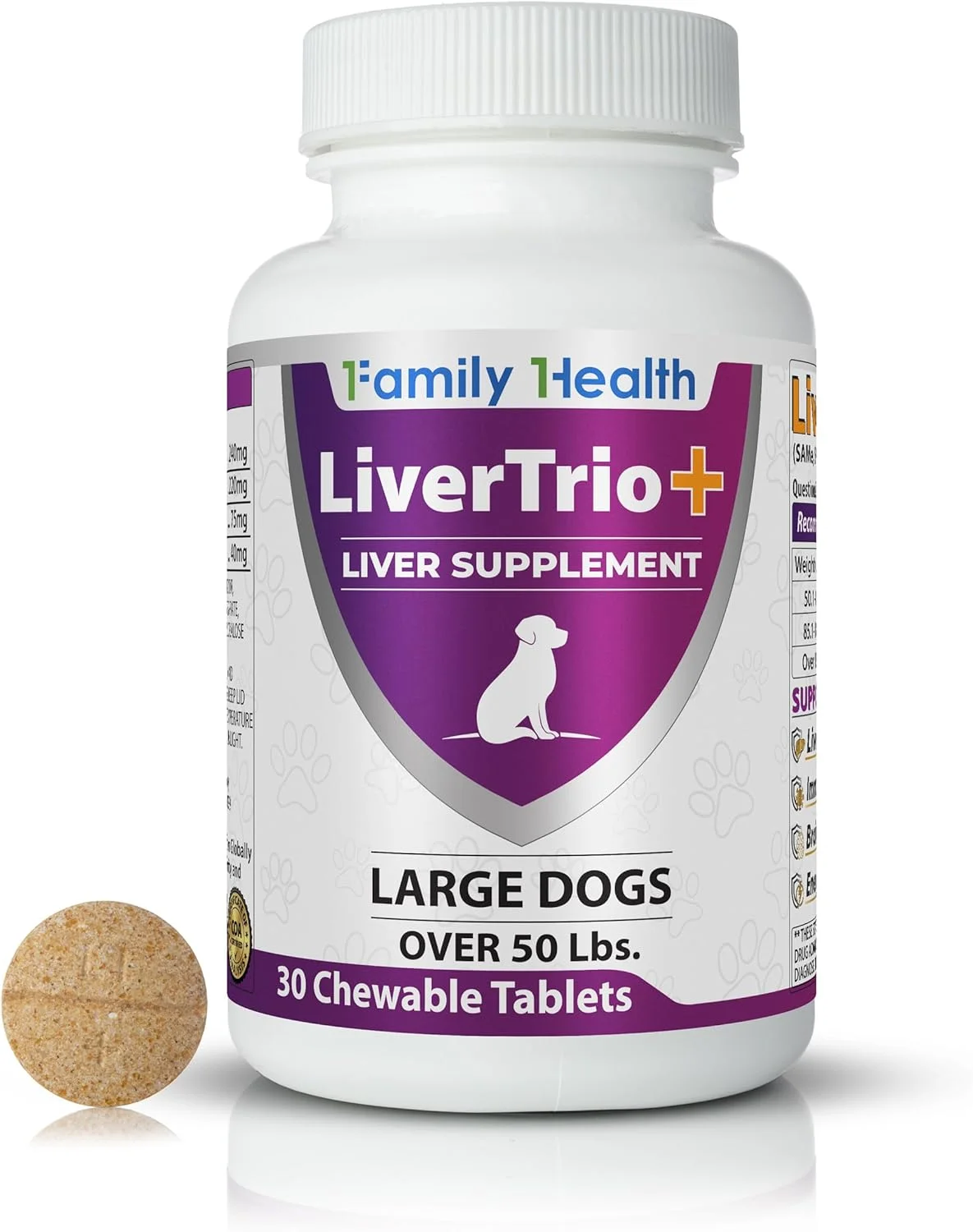 مکمل جامع پشتیبانی از کبد برای سگ های بزرگ. قرص های جویدنی خوش طعم حاوی SAMe، SPC، سیلیبین A+B، + گلوتاتیون 30 عددی (بزرگ)