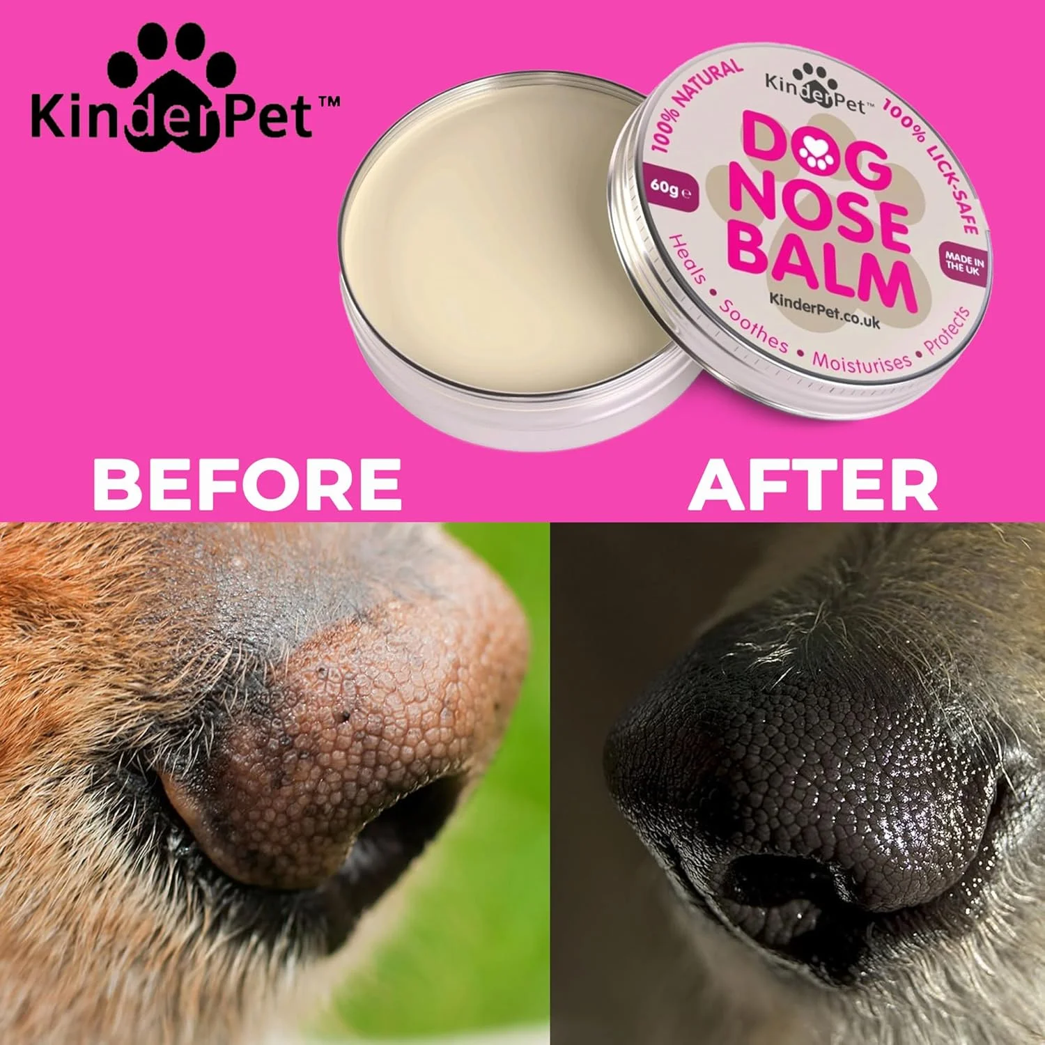 مرهم بینی سگ برای التیام، تسکین، مرطوب کردن و محافظت از بینی های خشک، ترک خورده، زخمی و پوسته پوسته. فرمولاسیون ارگانیک و کاملا طبیعی و بی خطر برای لیسیدن. ساخته شده در انگلستان، 60 گرم