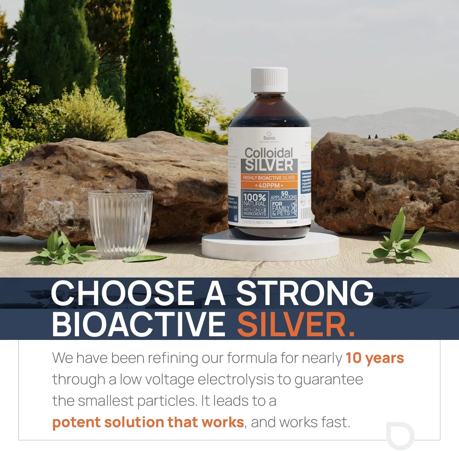 محلول نقره کلوئیدی ۴۰ PPM انستیتو کاتاروس ۵۰۰ میلی لیتر | آب نقره ممتاز قوی تر از ۲۵ PPM | برای انسان، سگ و گربه | خنثی از نظر کربن | ۱۰۰٪ طبیعی با ۲ ماده تشکیل دهنده