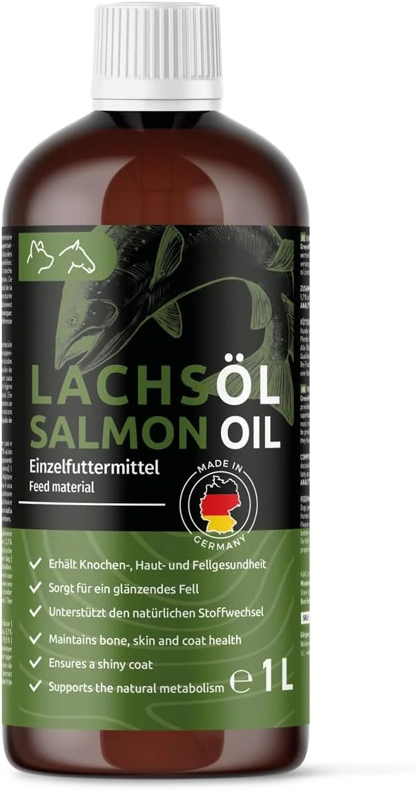 روغن ماهی سالمون گرین پت برای سگ و اسب 1 لیتر - روغن ماهی طبیعی امگا 3 برای پوست سالم و پوشش براق، روغن سالمون نروژی برای درخشندگی پوشش و آراستگی، روغن خوراکی با پذیرش بالا