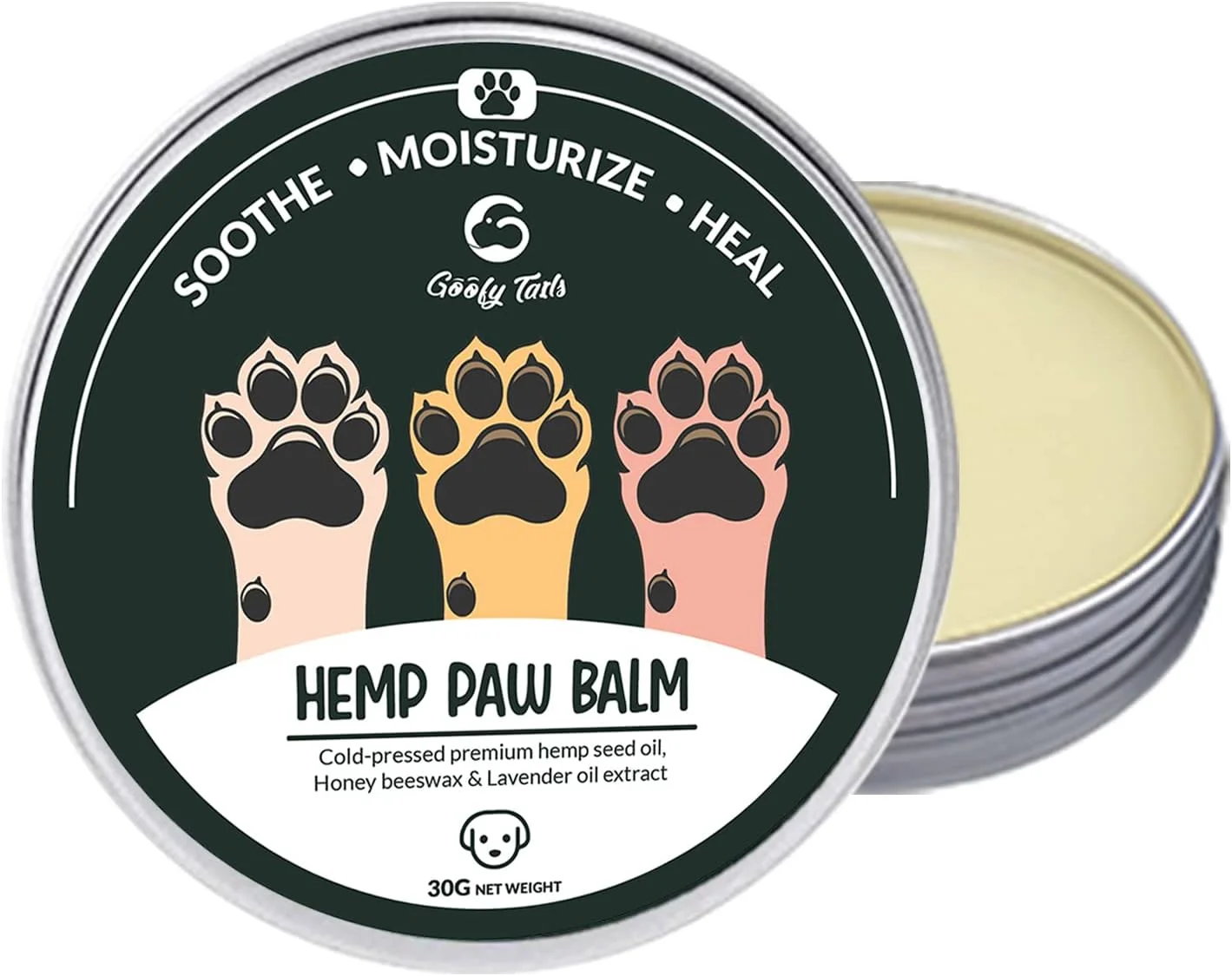 کرم پنجه سگ Goofy Tails با عصاره شاهدانه 30 گرم | کره پنجه طبیعی برای سگ ها و توله سگ ها | کرم پنجه سگ محافظت کننده، تسکین دهنده و مرطوب کننده پنجه ها و آرنج ها | غنی شده با موم زنبور عسل و روغن های ضروری