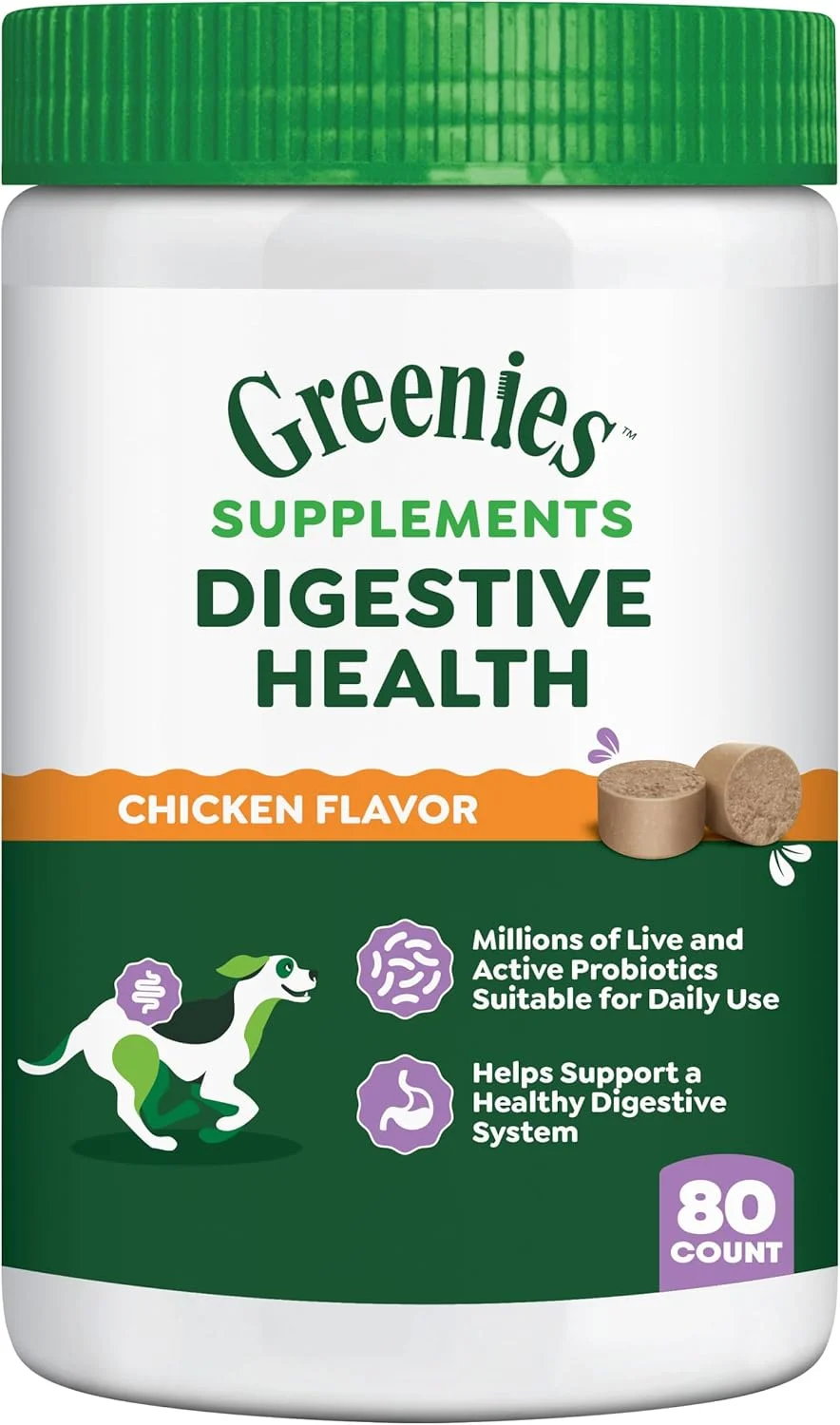 مکمل های سلامت گوارش سگ گرینیز طعم مرغ، بسته 80 عددی جویدنی نرم
