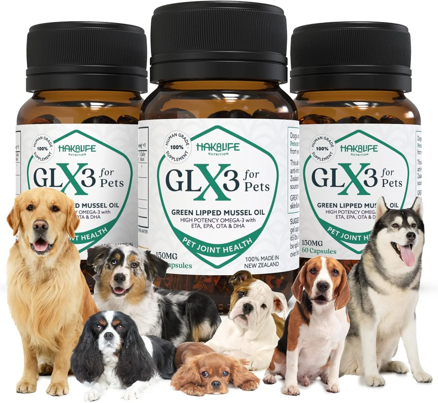 روغن صدف لب سبز GLX3 برای سگ ها - مکمل امگا 3 برای حمایت از مفاصل و لگن - پشتیبانی از تحرک و سلامت مفاصل، ایده آل برای همه نژادها و سنین سگ ها - 180 عدد جویدنی نرم - مواد طبیعی