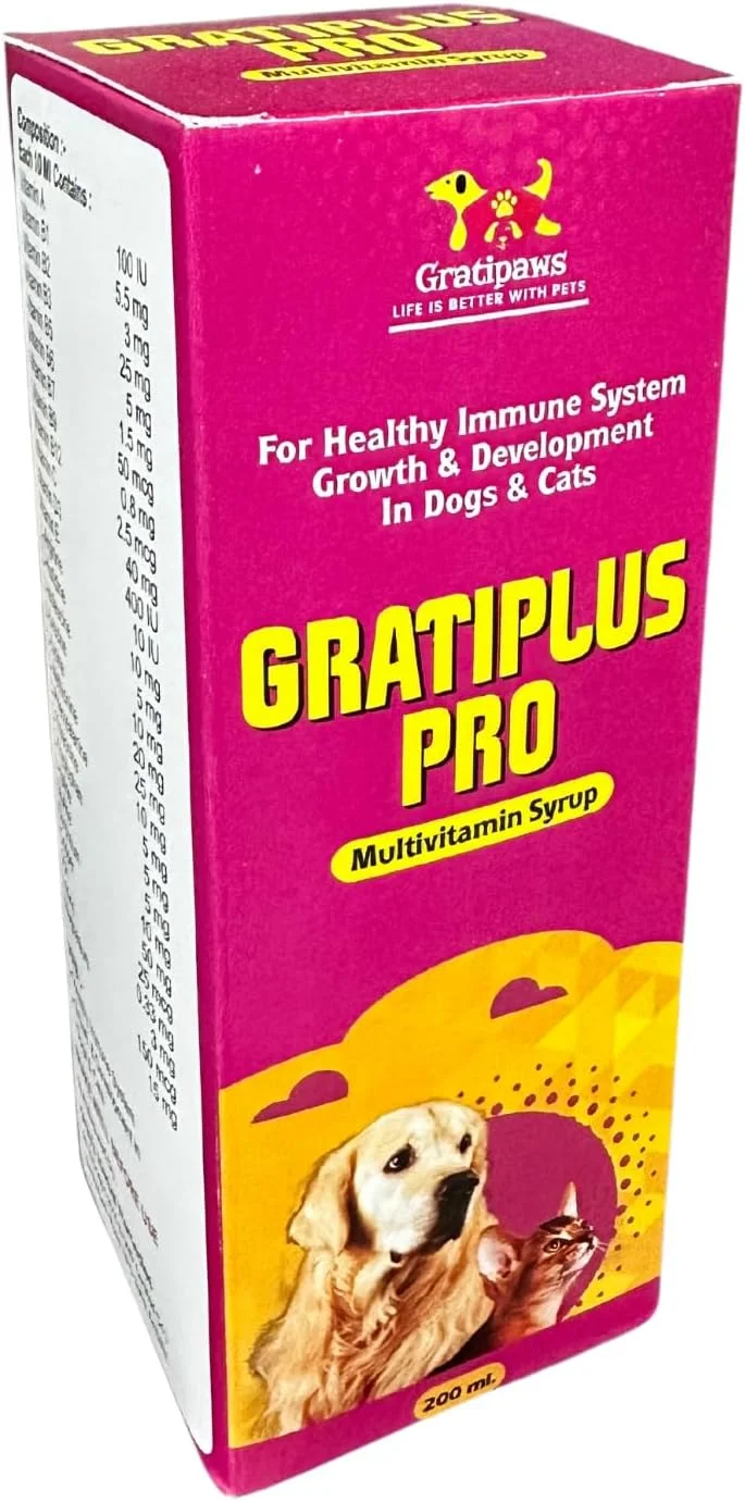 شربت مولتی ویتامین گراتی پلاس پرو گراتی پاز برای سگ ها و گربه های خانگی | پشتیبانی از سیستم ایمنی، رشد و توسعه | غنی شده با ویتامین های ضروری، اسیدهای آمینه و مواد معدنی