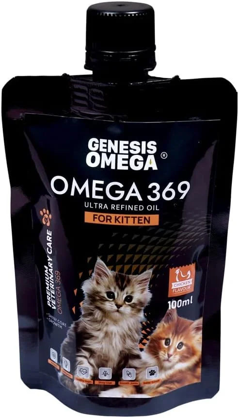 روغن امگا 369 فوق تصفیه شده برای ایمنی، پوست سالم و پوشش براق | مکمل غذایی مایع برای حیوانات خانگی با ویتامین ها و آنتی اکسیدان ها برای سلامتی و رشد بهتر (برای بچه گربه، 100 میلی لیتر)
