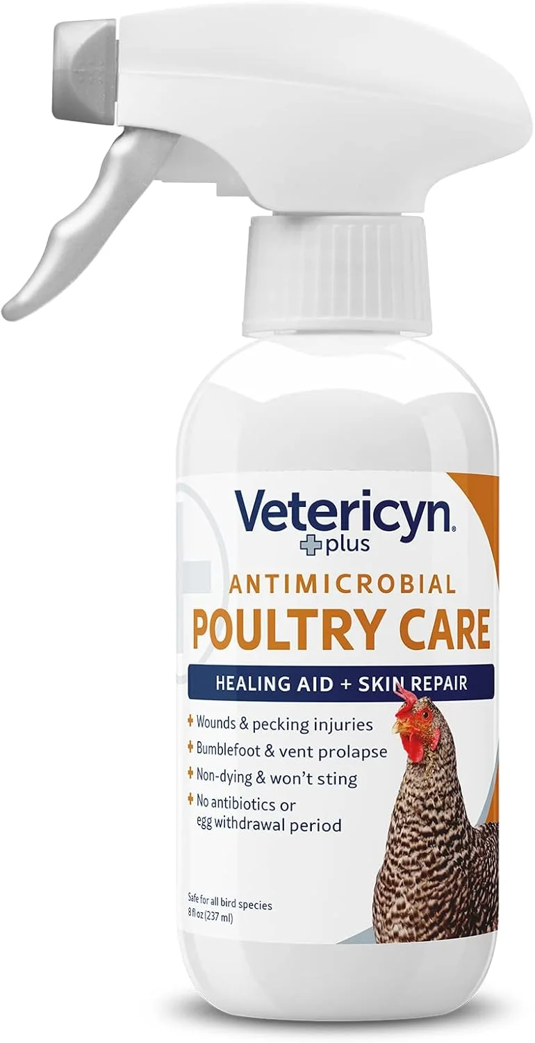 محلول مراقبت از طیور Vetericyn Plus. اسپری برای تمیز کردن زخم ها، بریدگی ها، سرمازدگی و جراحات در مرغ ها و سایر گونه های پرندگان. 236 میلی لیتر (رنگ بسته بندی/بطری ممکن است متفاوت باشد) محلول مراقبت از طیور Vetericyn Plus. اسپری برای تمیز کردن زخم ها، بریدگی ها، سرمازدگی و جراحات در مرغ ها و سایر گونه های پرندگان. 236 میلی لیتر (رنگ بسته بندی/بطری ممکن است متفاوت باشد)