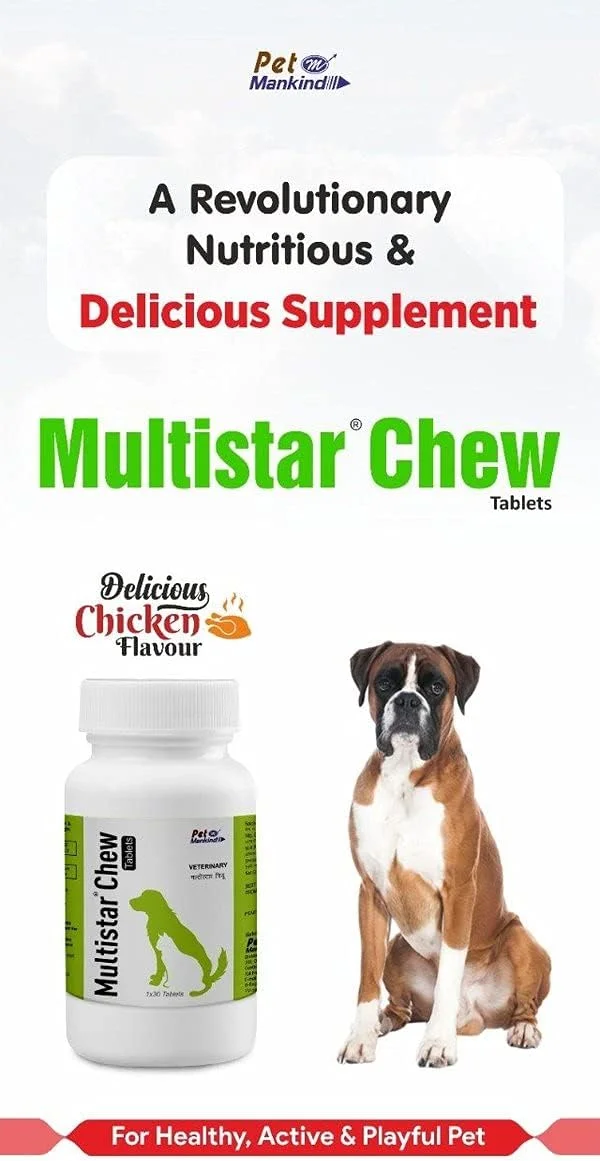 قرص های جویدنی مولتی استار فاری تیلز حاوی |10 ویتامین |8 آمینو اسید |سالم|فعال|حیوان خانگی بازیگوش 30 عددی