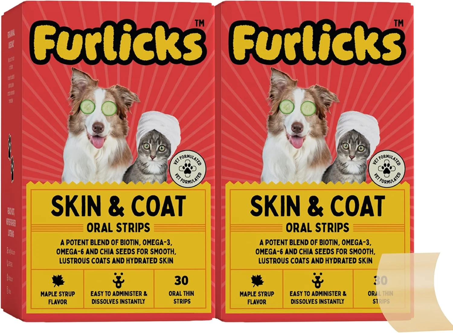 مکمل پوست و مو Furlicks برای سگ و گربه | بیوتین (ویتامین B7)، اسیدهای چرب امگا 3 و 6 و دانه چیا برای موهای ضخیم و براق، پوست سالم و کاهش ریزش مو (60 عدد نوار خوراکی حل شونده)