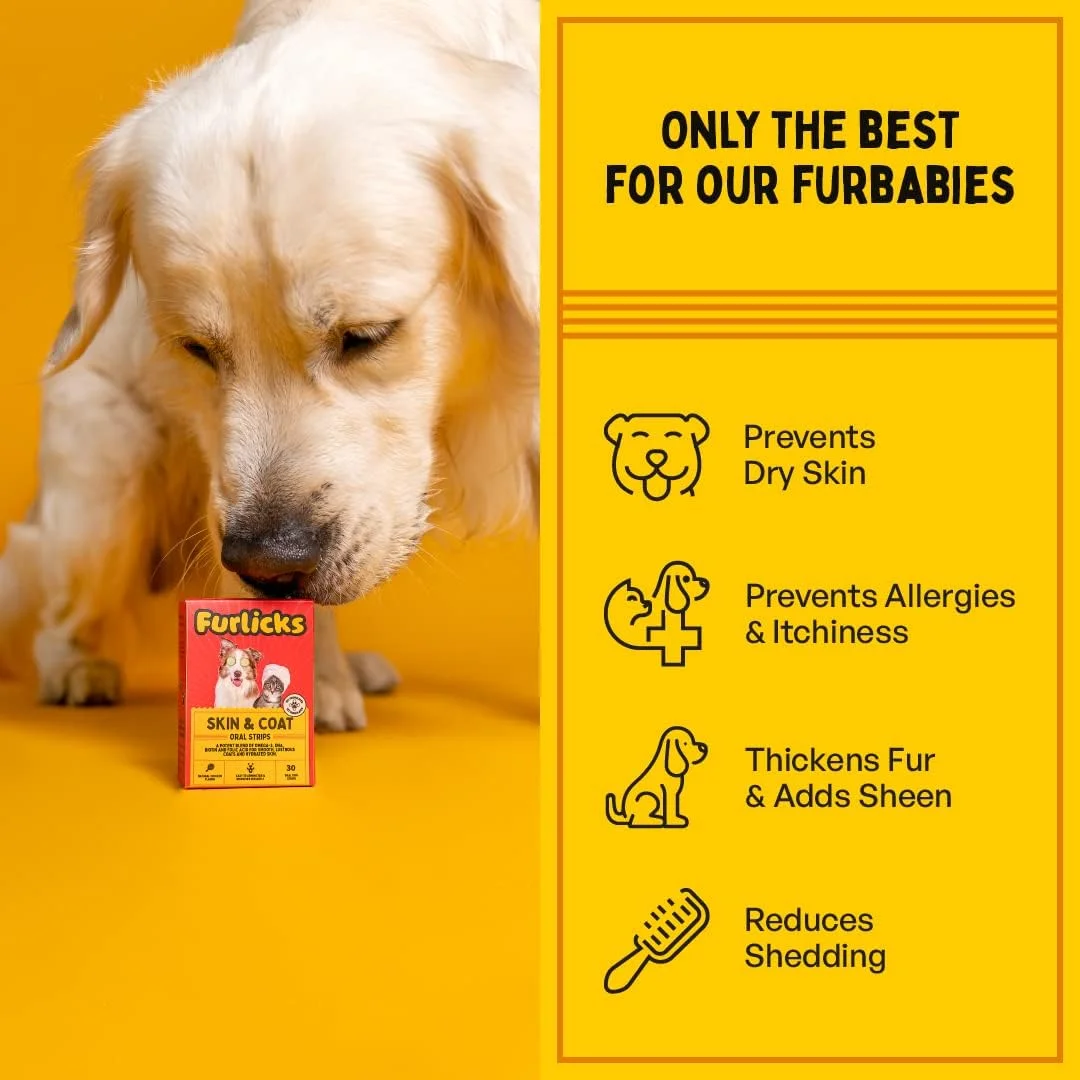 مکمل پوست و مو Furlicks برای سگ و گربه | بیوتین (ویتامین B7)، اسیدهای چرب امگا 3 و 6 و دانه چیا برای موهای ضخیم و براق، پوست سالم و کاهش ریزش مو (60 عدد نوار خوراکی حل شونده)