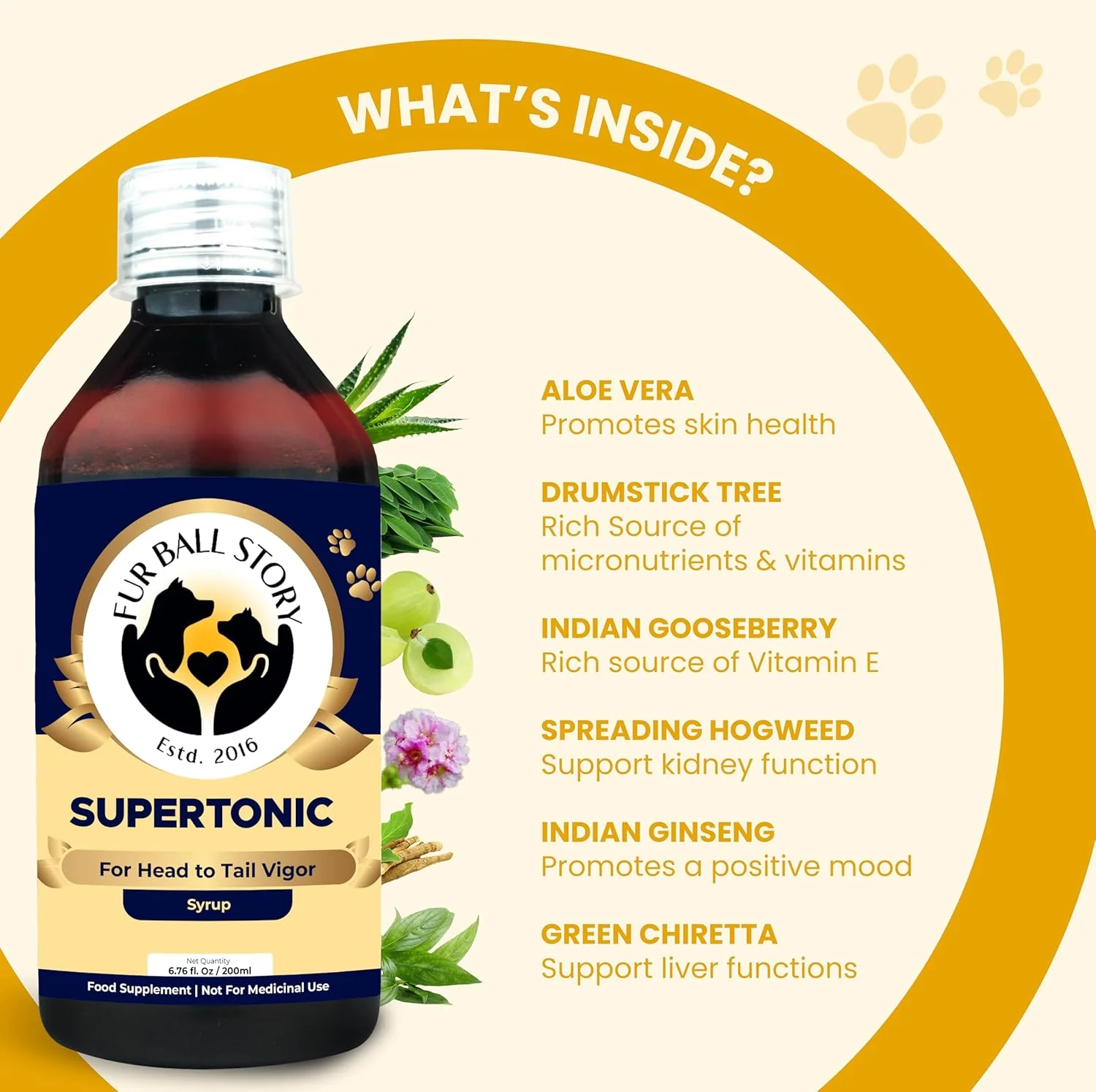 شربت سوپرتونیک Fur Ball Story برای حیوانات خانگی (۲۰۰ میلی لیتر) - تقویت سیستم ایمنی، سلامت کلیه و کبد و سلامت روده