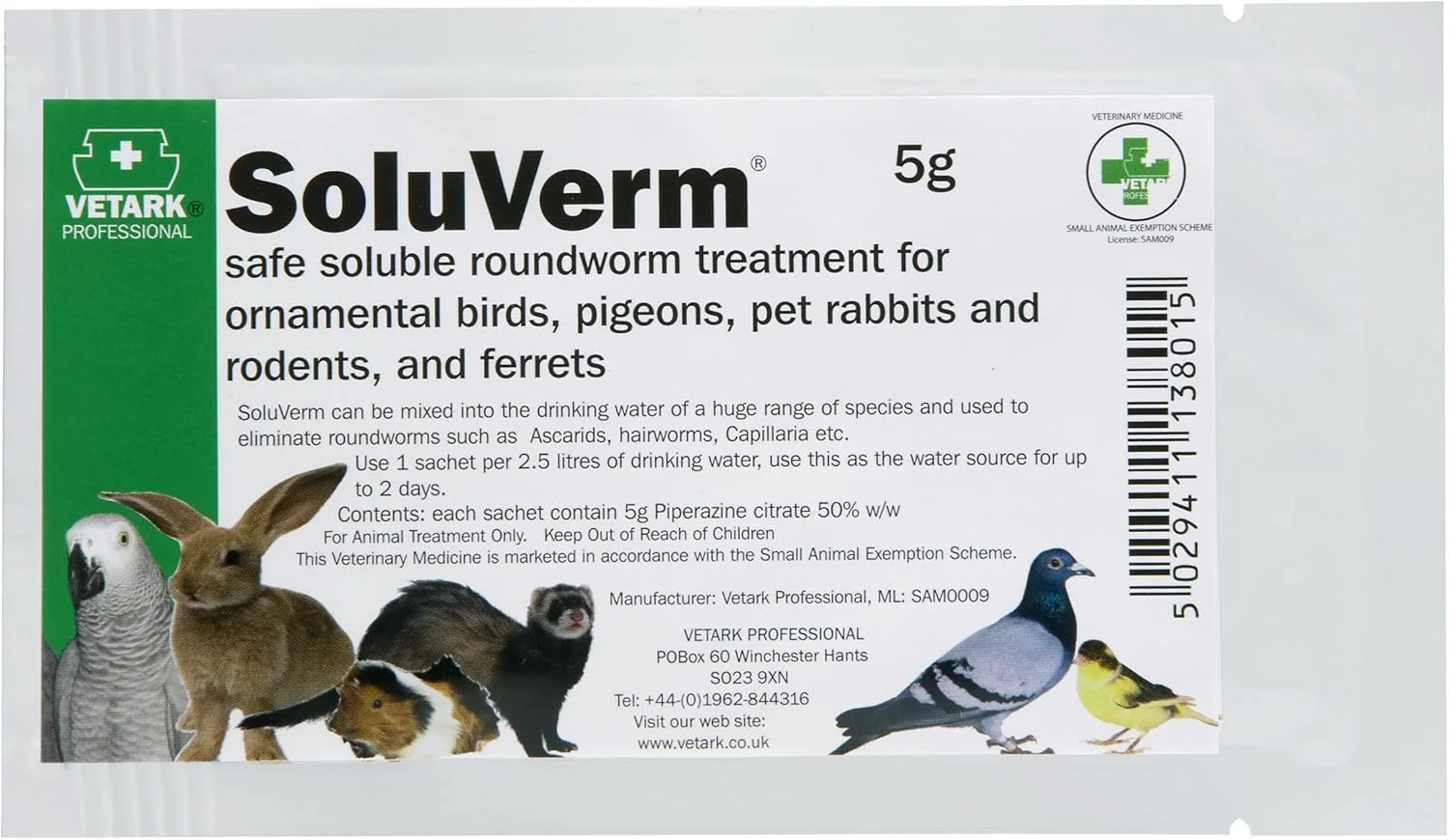 ساشه Soluverm Vetark، درمان کرم گرد محلول، 5 گرم ساشه Soluverm Vetark، درمان کرم گرد محلول، 5 گرم