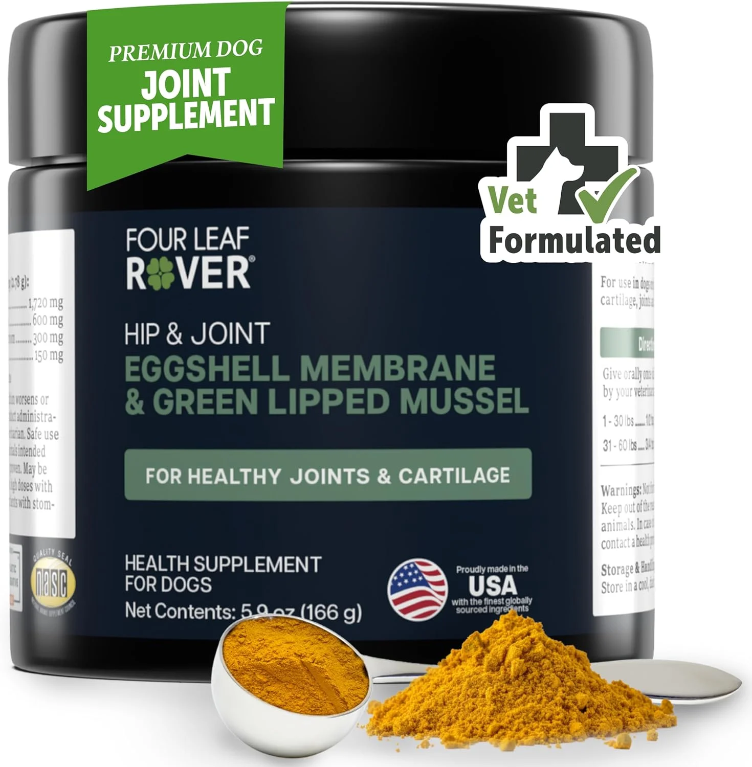 مکمل مفصل و استخوان چهار برگ شبدر - پشتیبانی از تحرک و مفاصل با گلوکزامین و کندرویتین برای سگ ها، 136 گرم - 44 تا 120 روز مصرف، بسته به وزن سگ - فرموله شده توسط دامپزشک - مخلوط آسان - خوشمزه