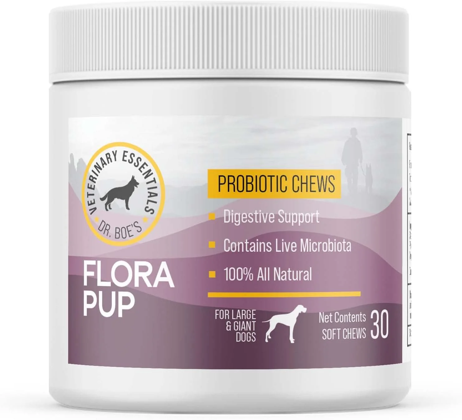 فلوراپاپ، پشتیبانی پروبیوتیک و گوارشی برای سگ ها - تقویت و حفظ سلامت روده، کاهش التهاب، پشتیبانی از سیستم ایمنی - 30 عدد (سگ های بزرگ و غول پیکر)
