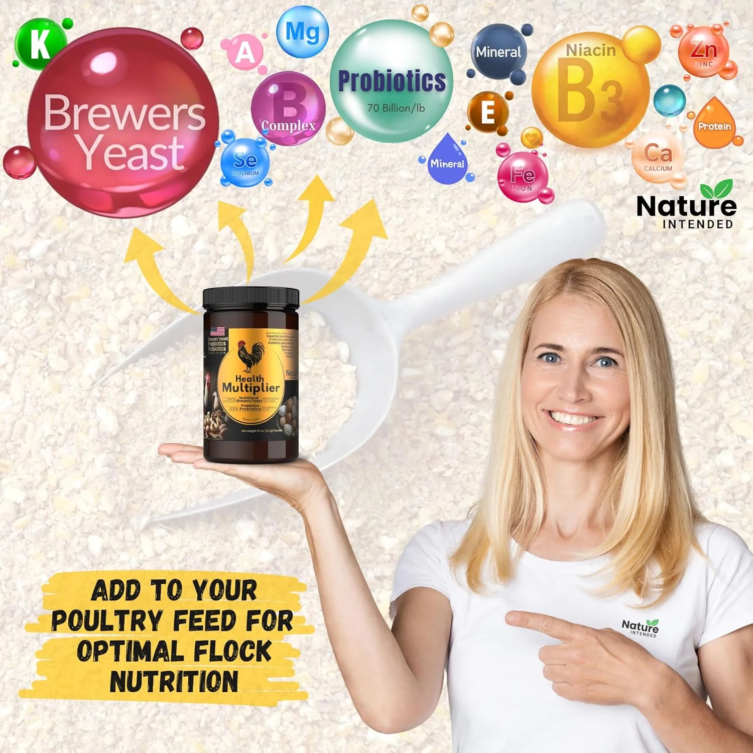 مخمر آبجو + پروبیوتیک ها + نیاسین + مکمل ویتامین ها برای اردک، مرغ و طیور. (بهبود پرریزی، استرس شدید، کیفیت و توسعه تخم مرغ) بسته بندی 10 اونسی قابل بازبسته شدن با فویل