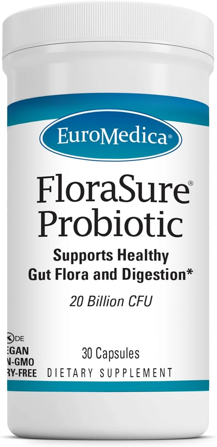پروبیوتیک FloraSure Euromedica - مکمل گوارشی برای کمک به نفخ گاه به گاه و حمایت از رفع گاز - مکمل حمایت از سلامت روده با بیفیدوباکتریوم بیفیدوم - 30 کپسول