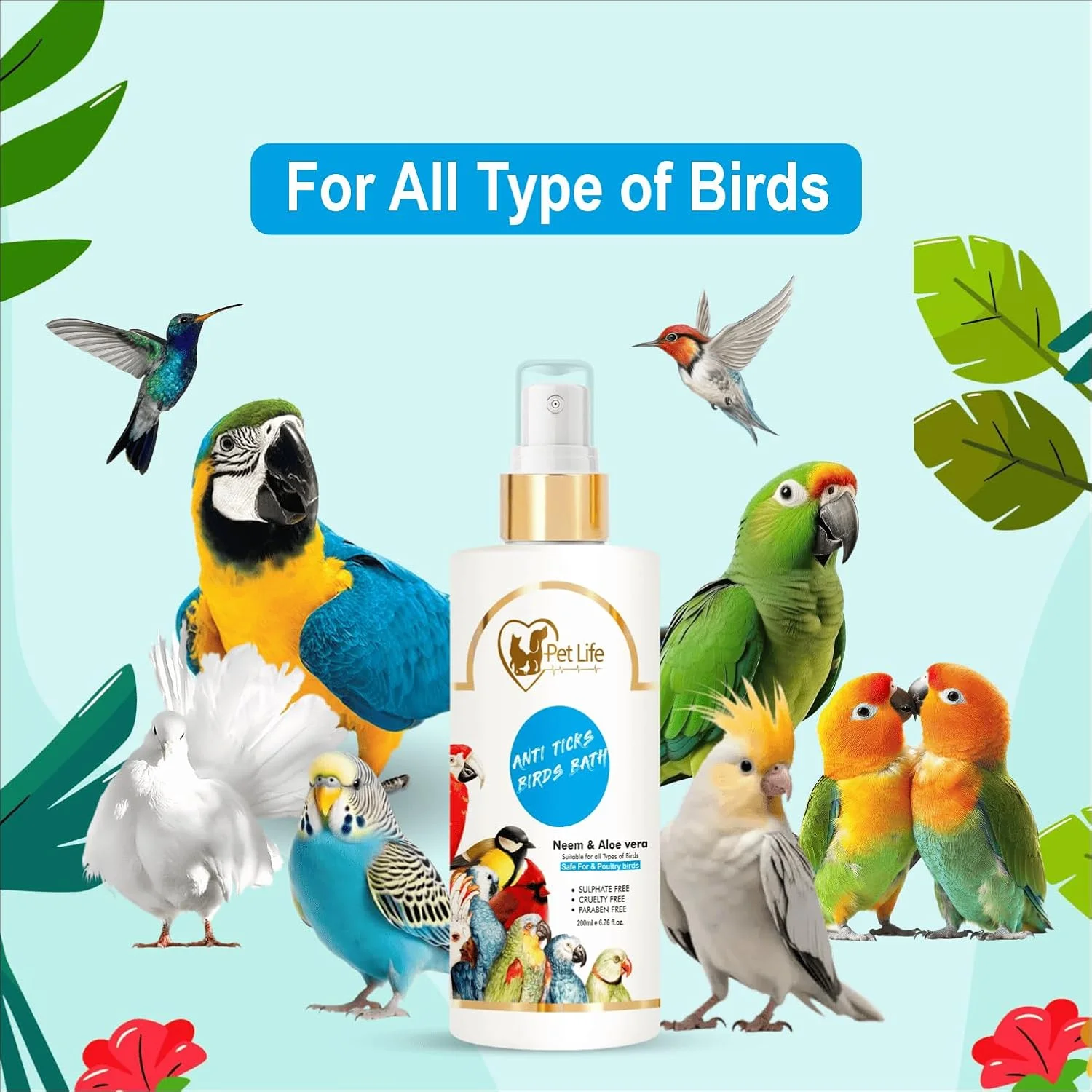 محلول شستشوی ارگانیک و آیورودیک پرندگان پت لایف، ضد کنه، خشک/بدون آب/اسپری برای پرندگان خانگی، طوطی ها، جوجه، مرغ، کبوتر، اردک - مواد طبیعی برای کک، تمیز کننده و براق کننده پرها - مناسب برای انواع پرندگان - 200 میلی لیتر