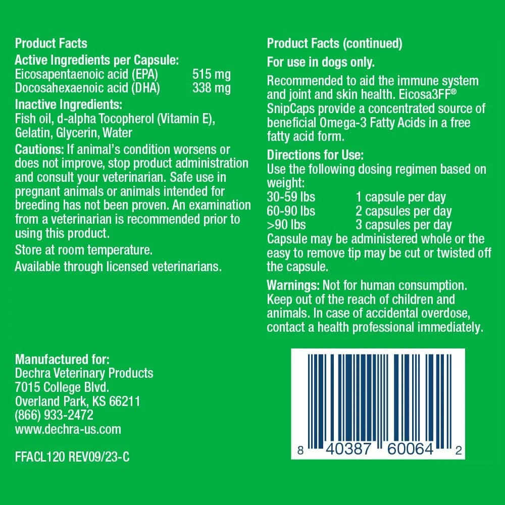 کپسول های اسید چرب امگا 3 Eicosa3FF SnipCaps برای سگ ها - بزرگ، 120 عدد